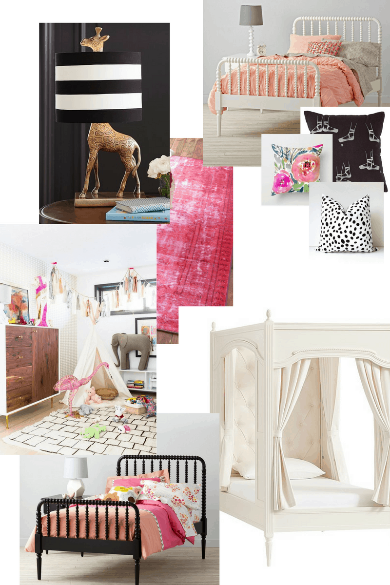 collage of items for a little girls room
