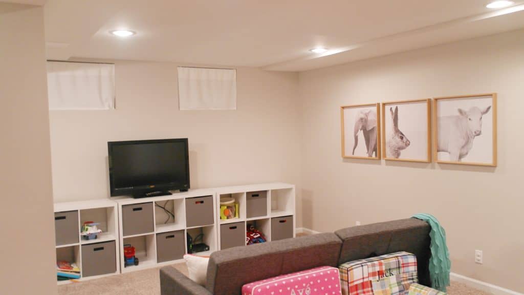 Before and After: Our Basement Playroom + TV Room Reveal - Kate Decorates