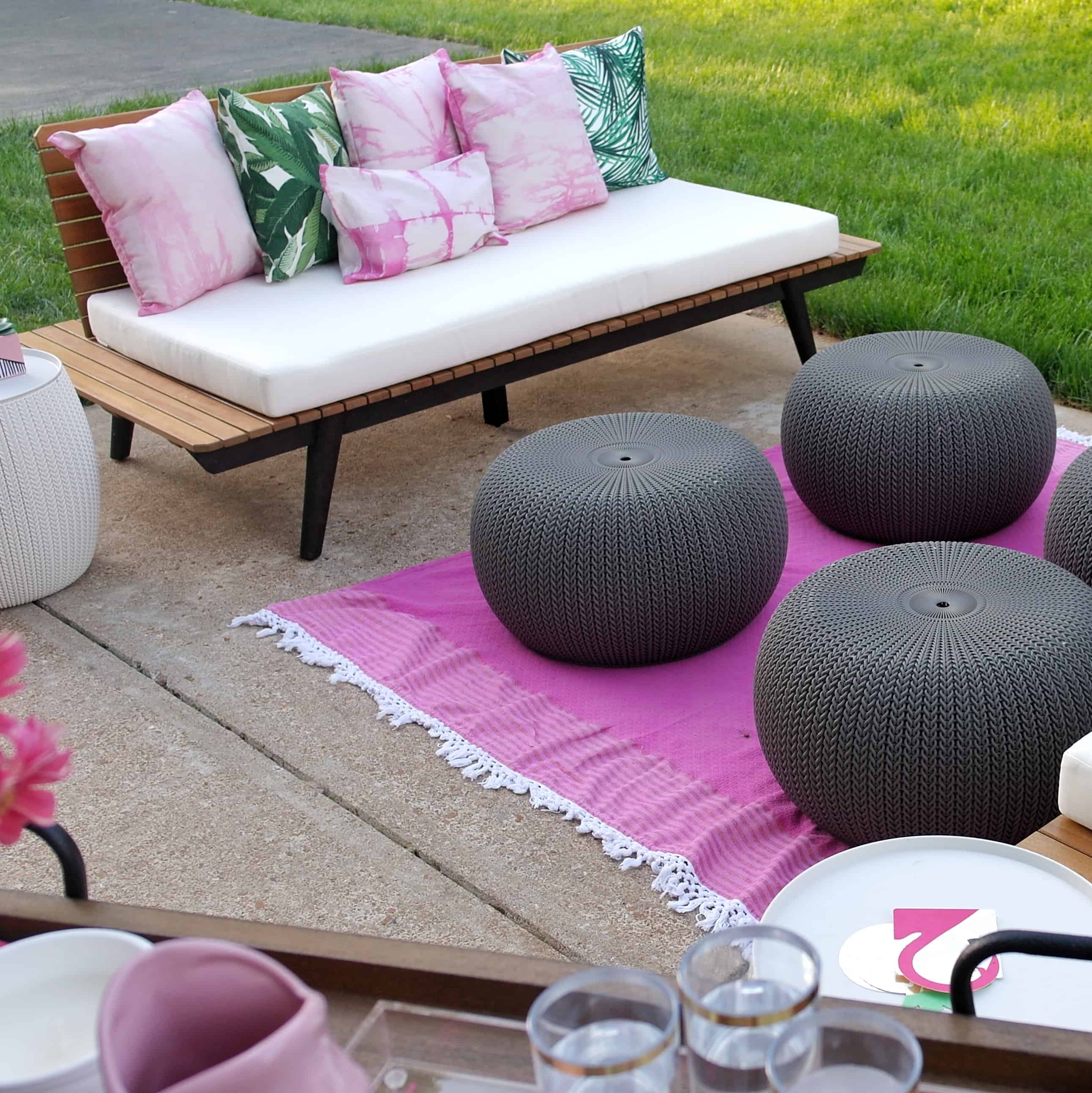 pink patio and outdoor seating