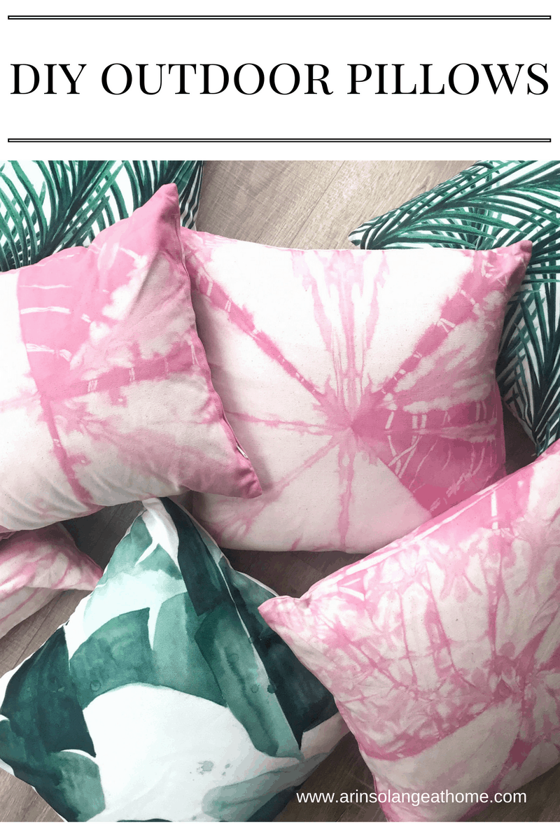 pink tie dye and green outdoor pillows