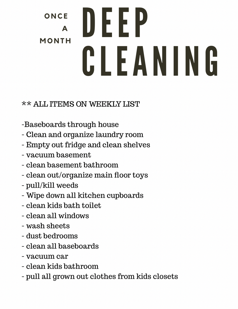 Cutting down on Weekly Chaos - Deep Cleaning Checklist