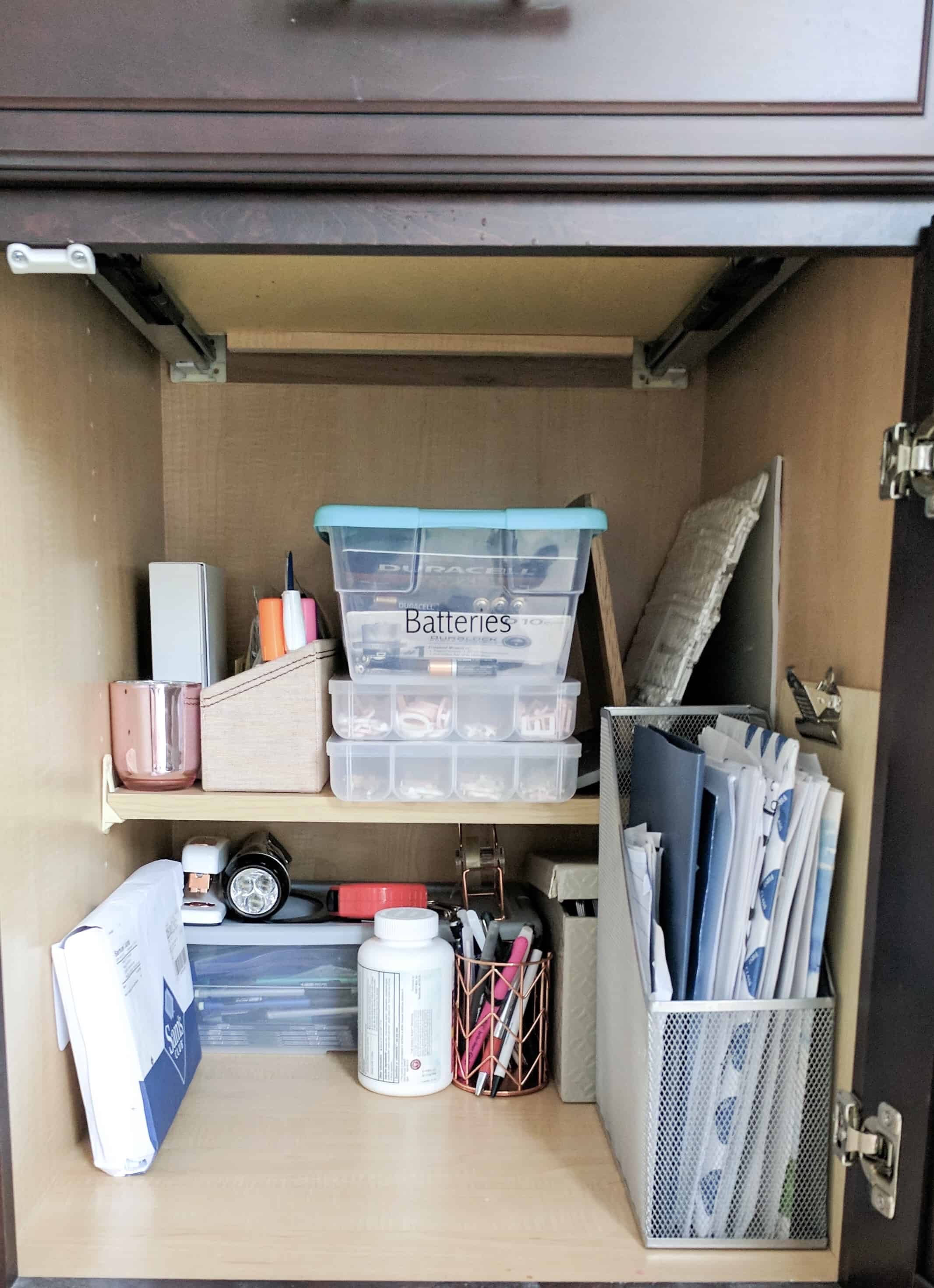cupboard with office supplies