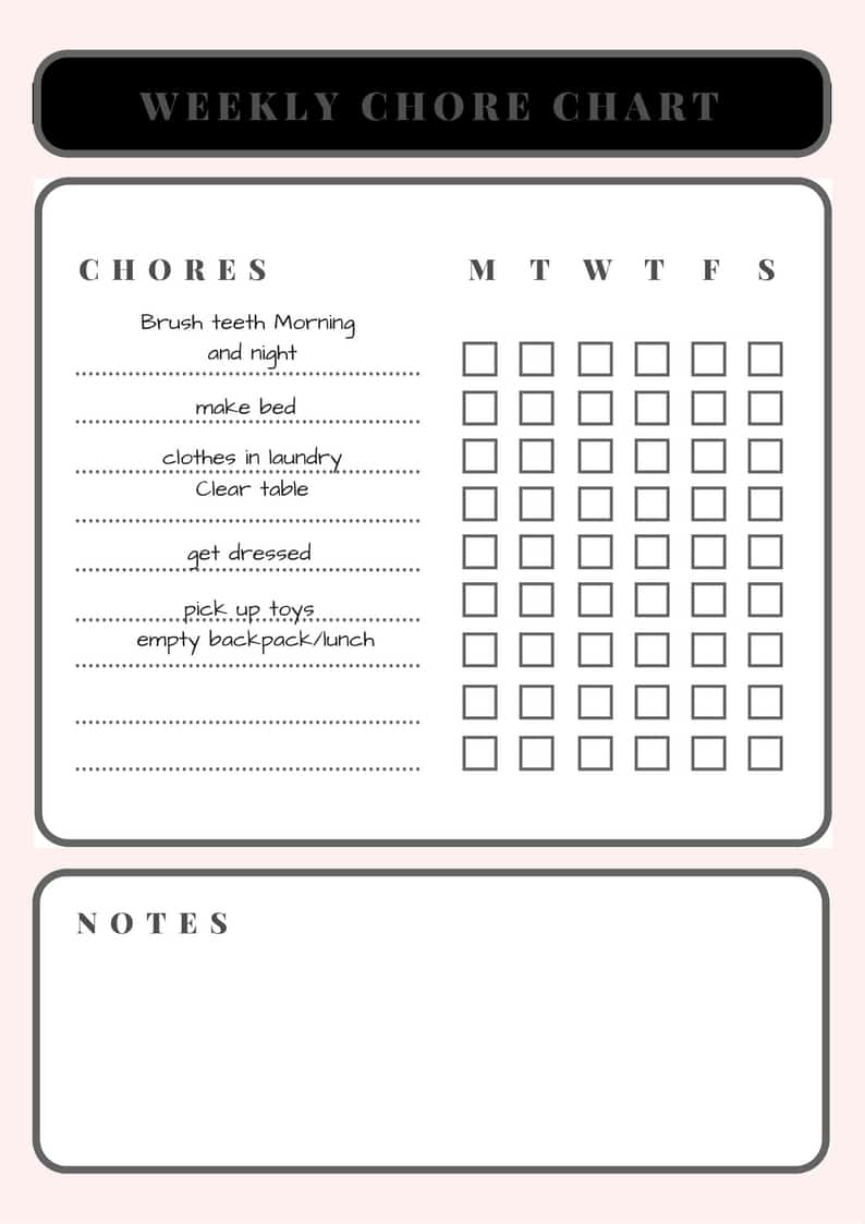 free printable kids chore chart