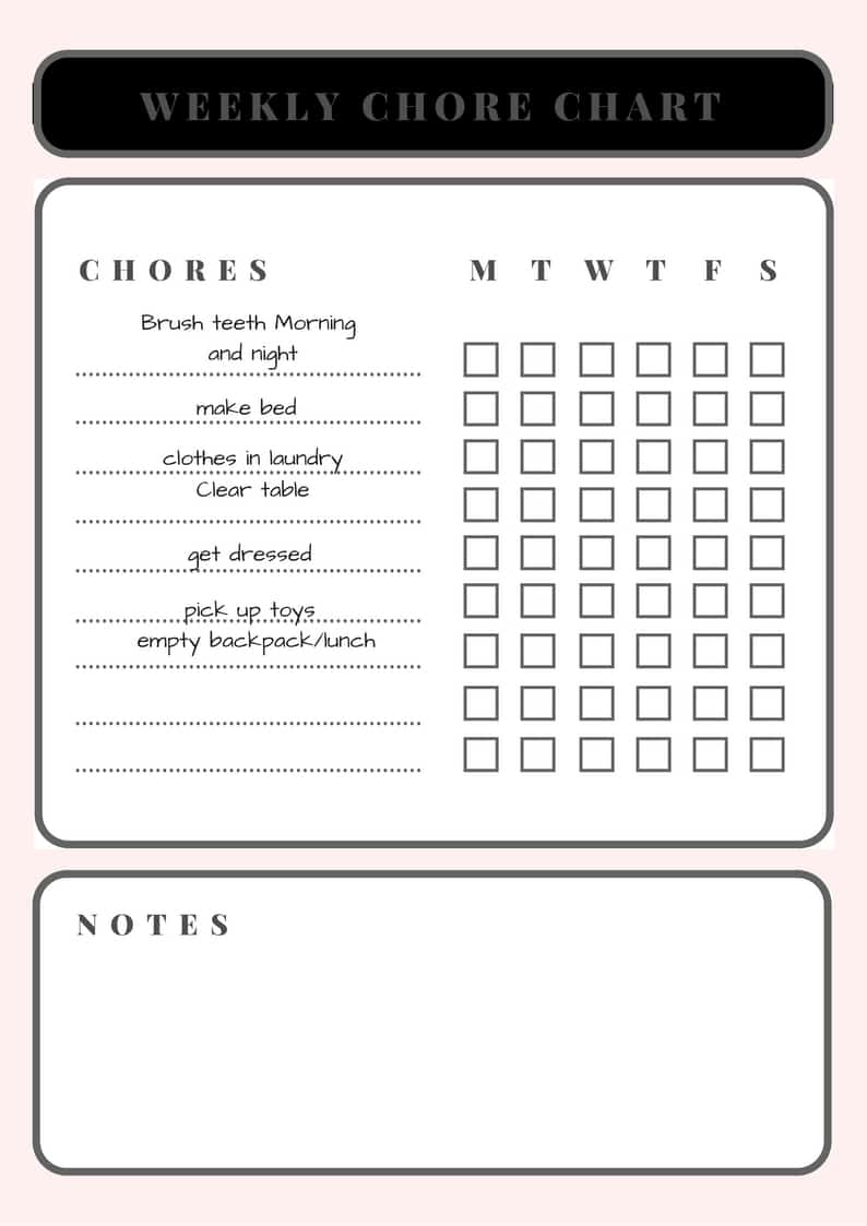 Weekly Chore Chart For Kids 