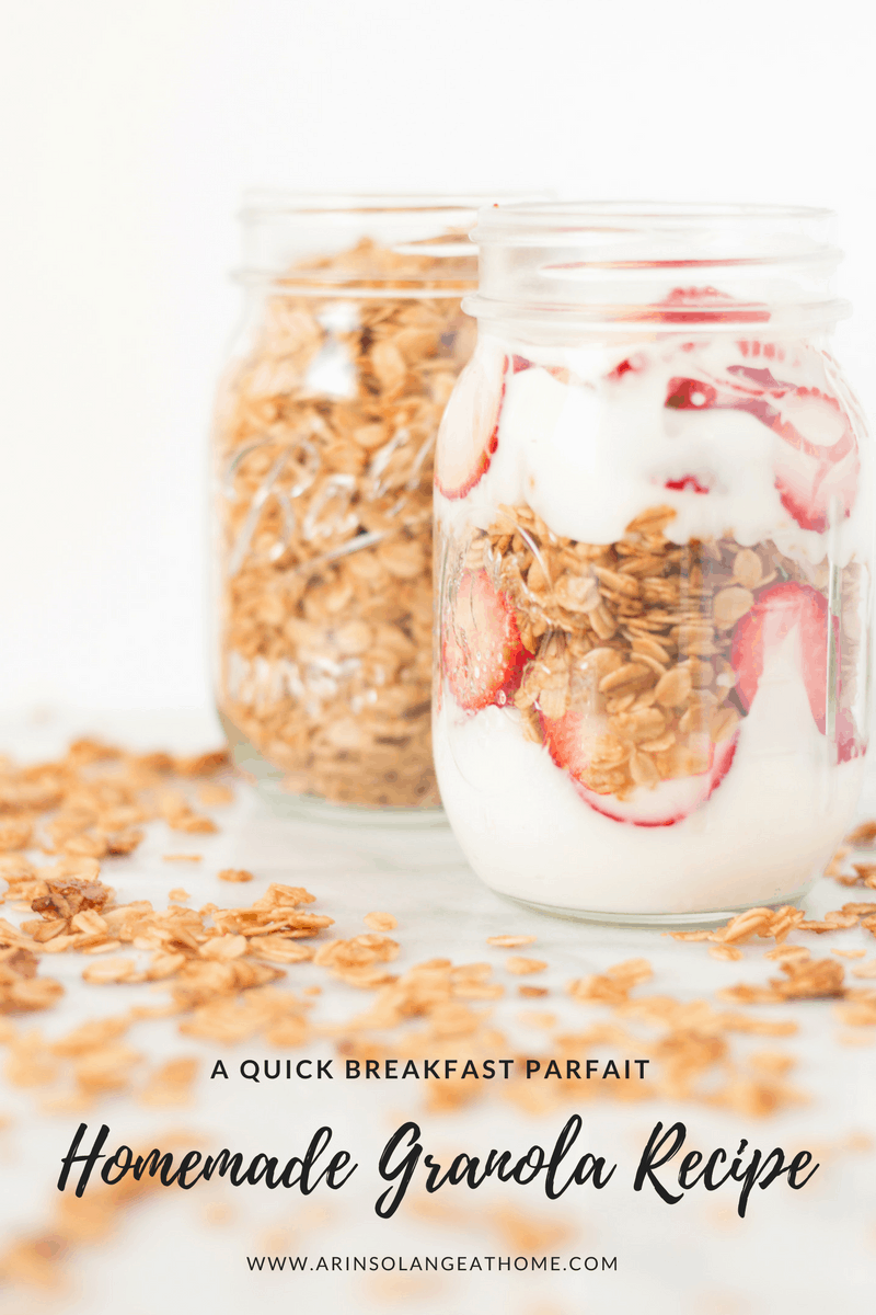 Granola and yogurt parfait in mason jars