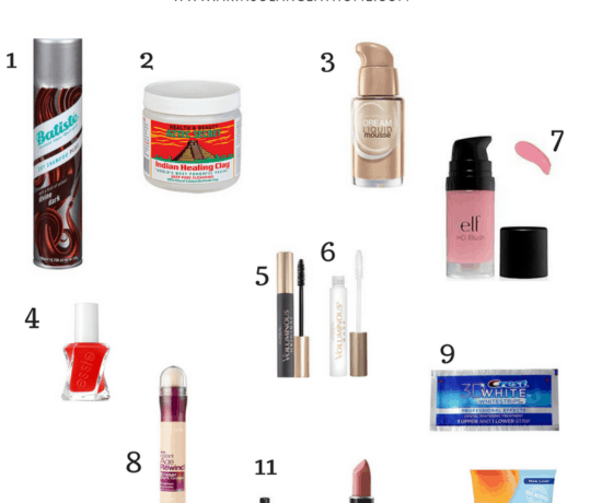 collage of budget friendly drug store beauty products