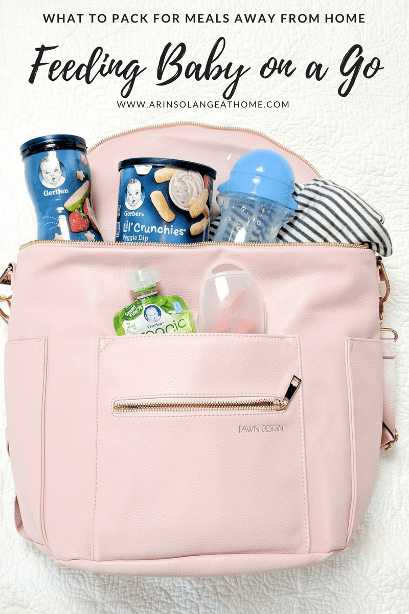 blush fawn design bag packed with Gerber snacks | Feeding Babies On The Go 