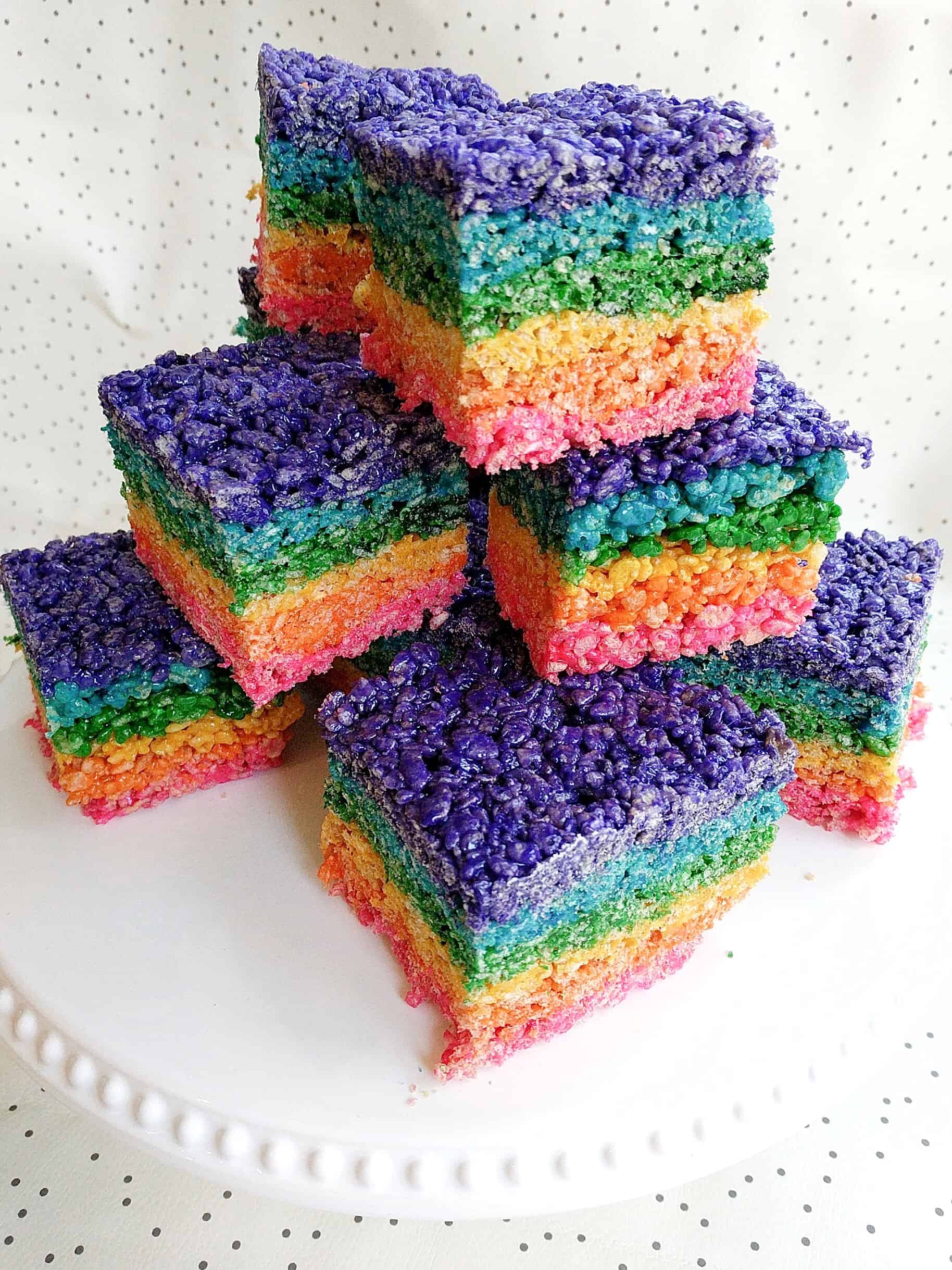 rainbow colored rice Krispy treats