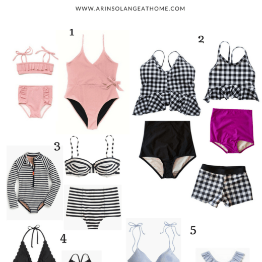 collage of swimsuits for moms and littles