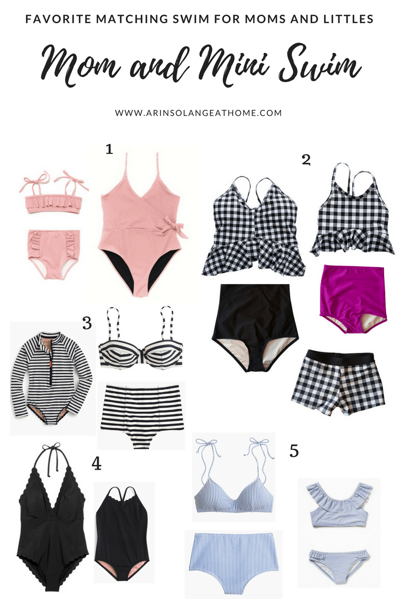 collage of swimsuits for moms and littles