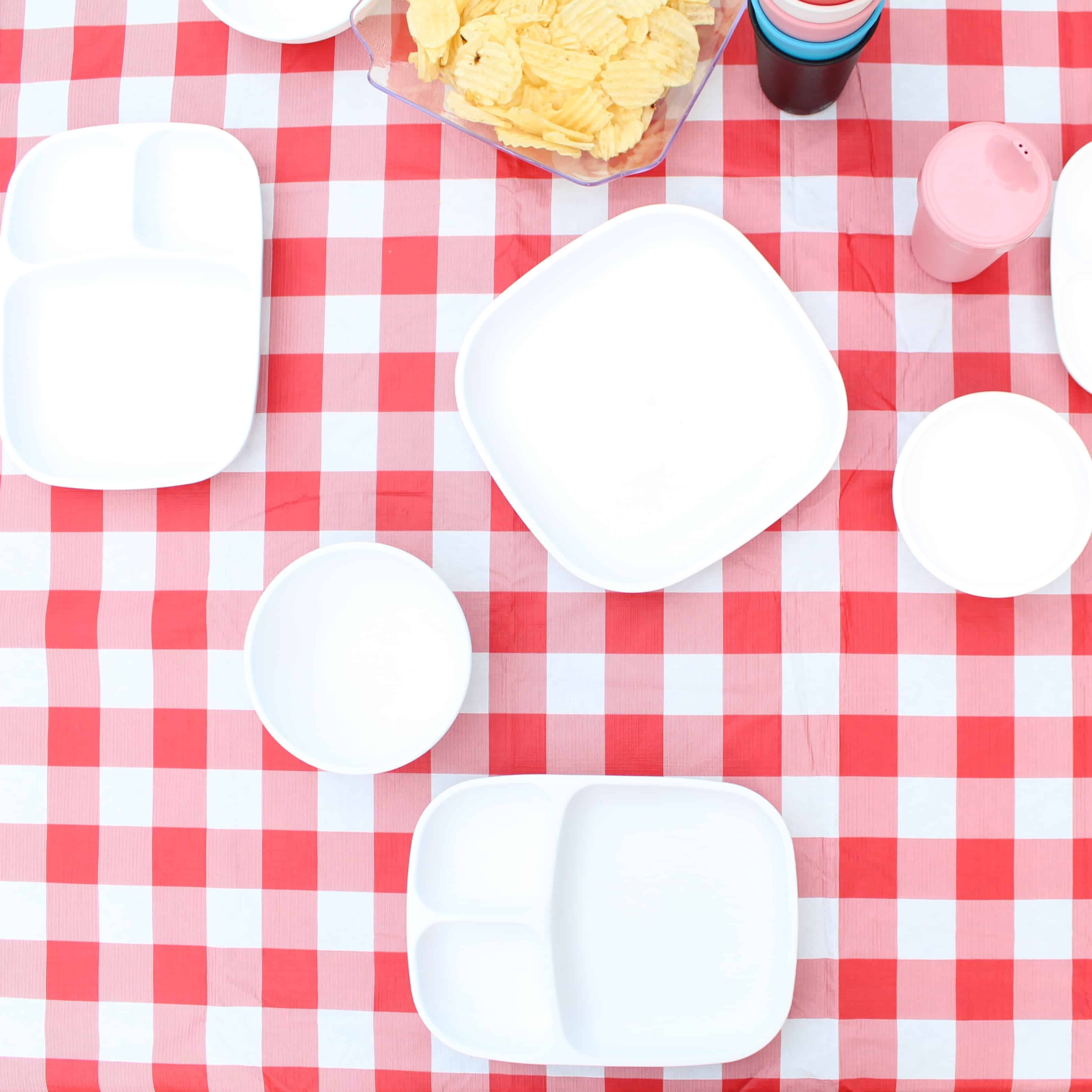 table scape on red and white table cloth