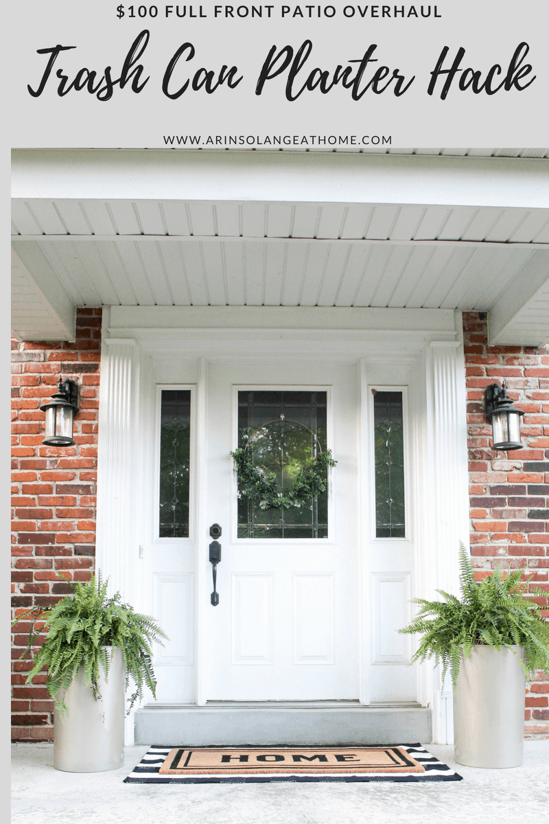 front porch with gold planters | Trash Can Planter Hack 