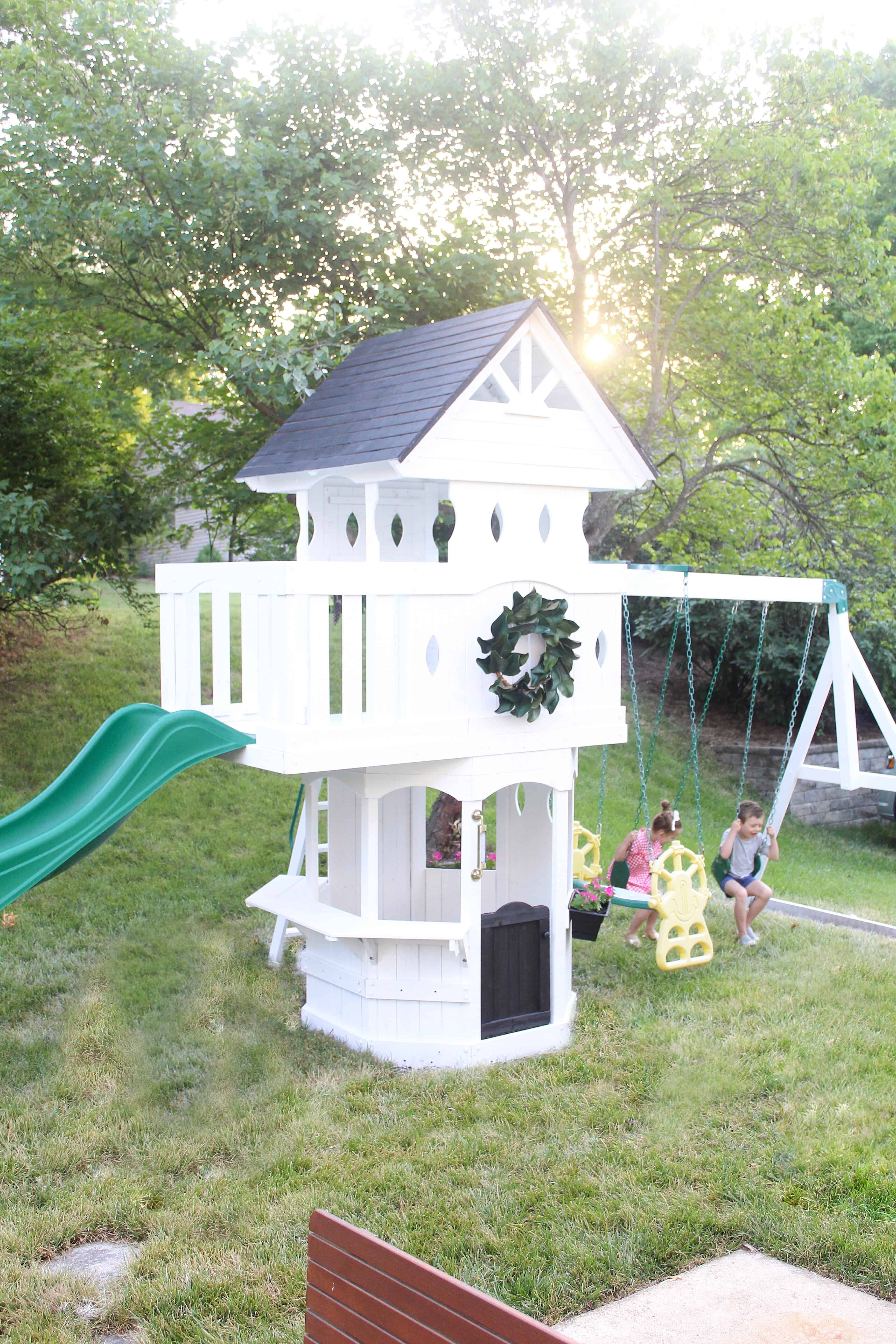 White swingset | DIY Swingset Makeover 