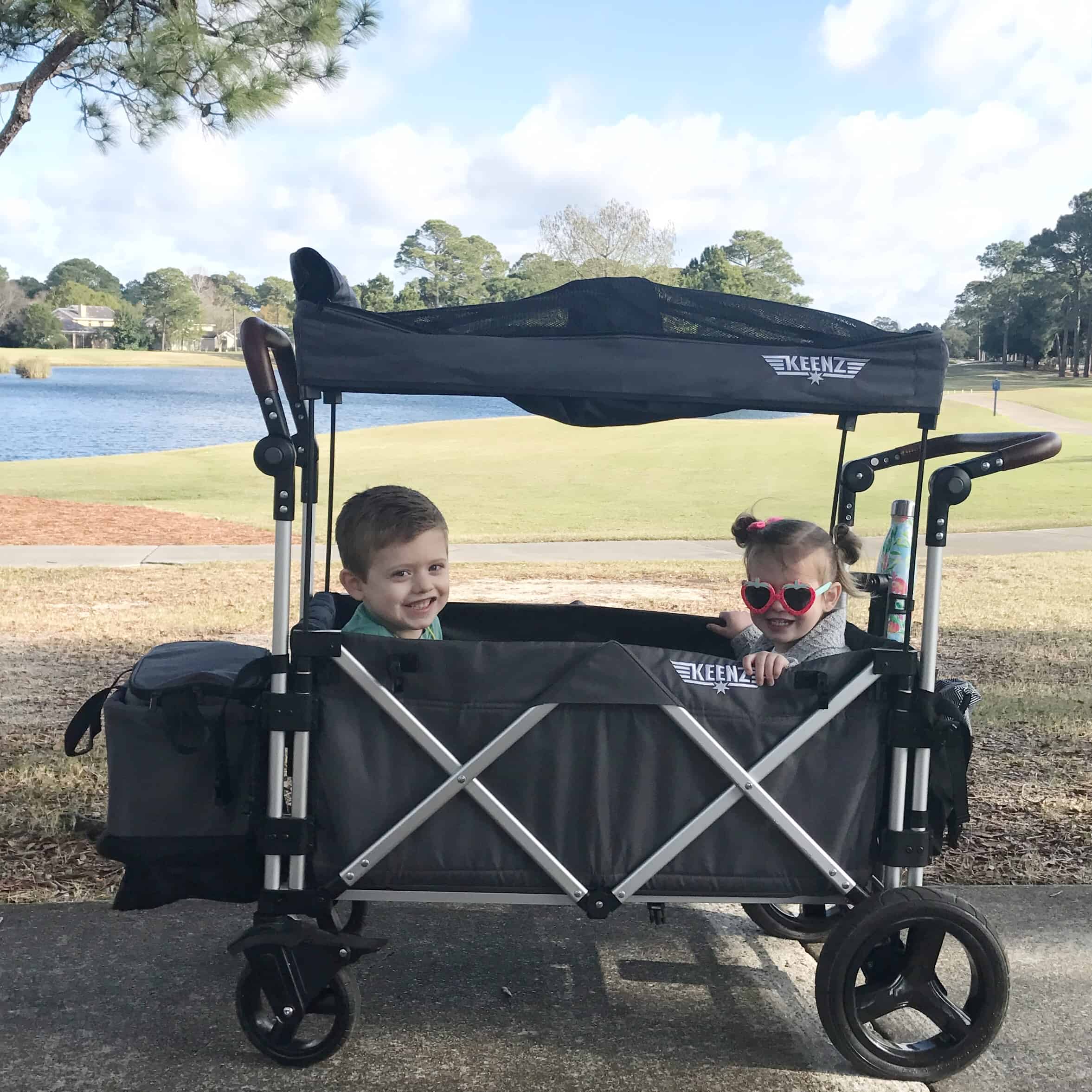 kids in Keenz stroller wagon | Baby and Toddler Beach Must Haves