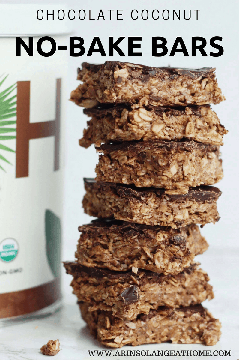 stack of no bake chocolate coconut bars