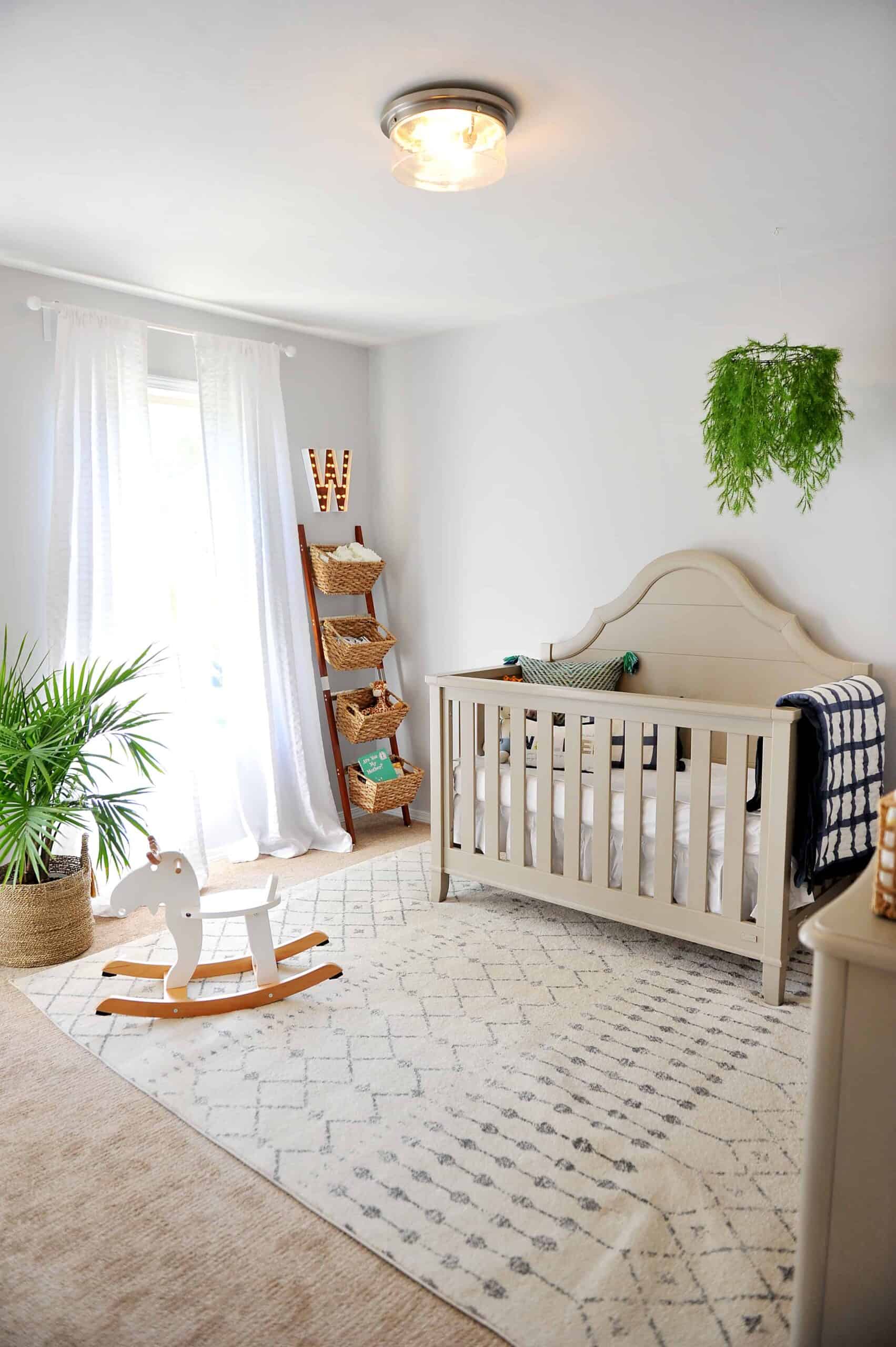 Neutral nursery with pops of greenery