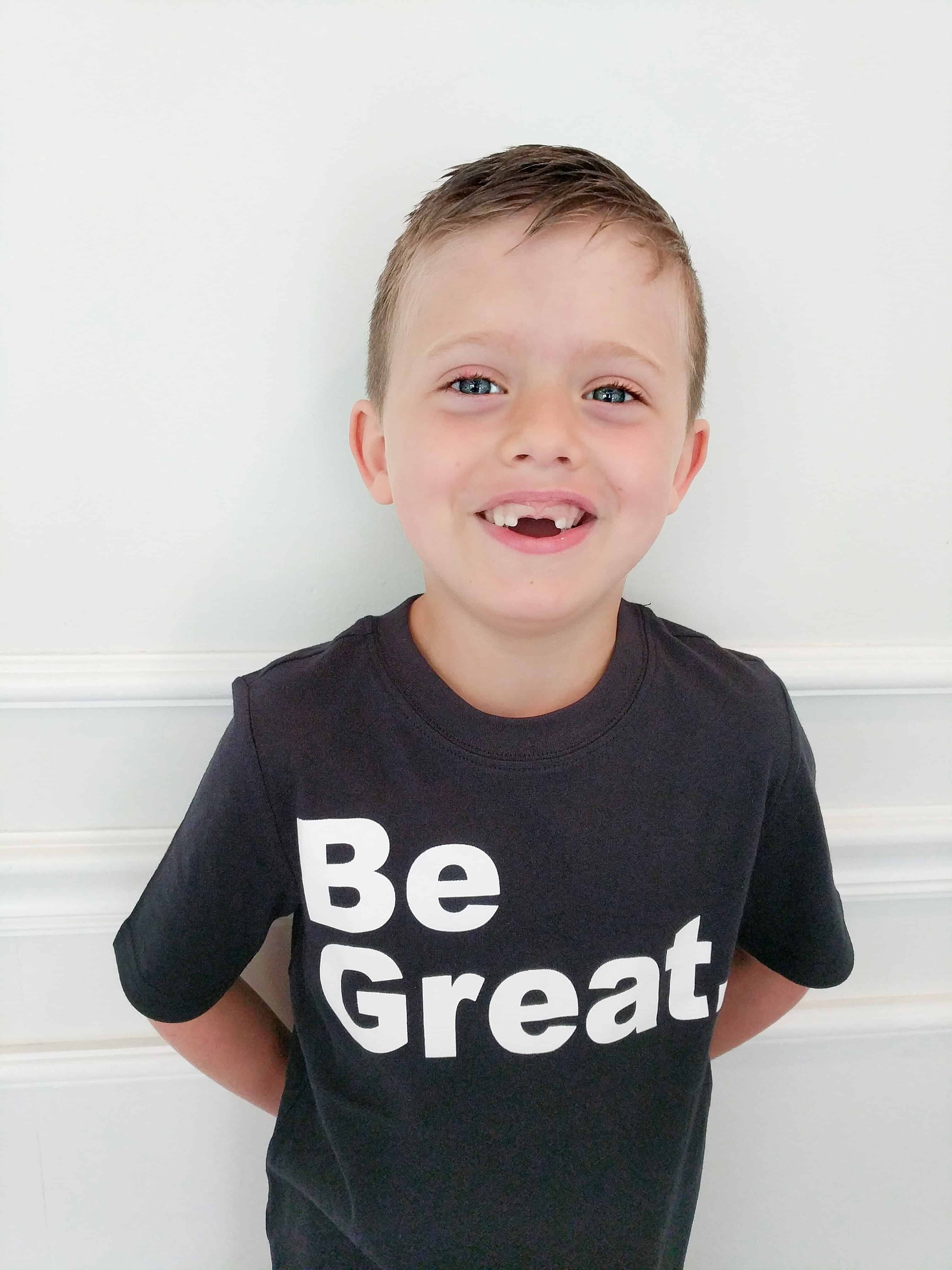 boy in black be great Carters shirt