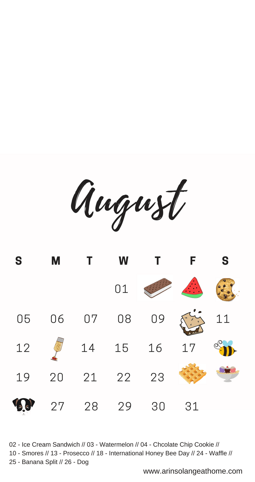 August National Holiday Calendar