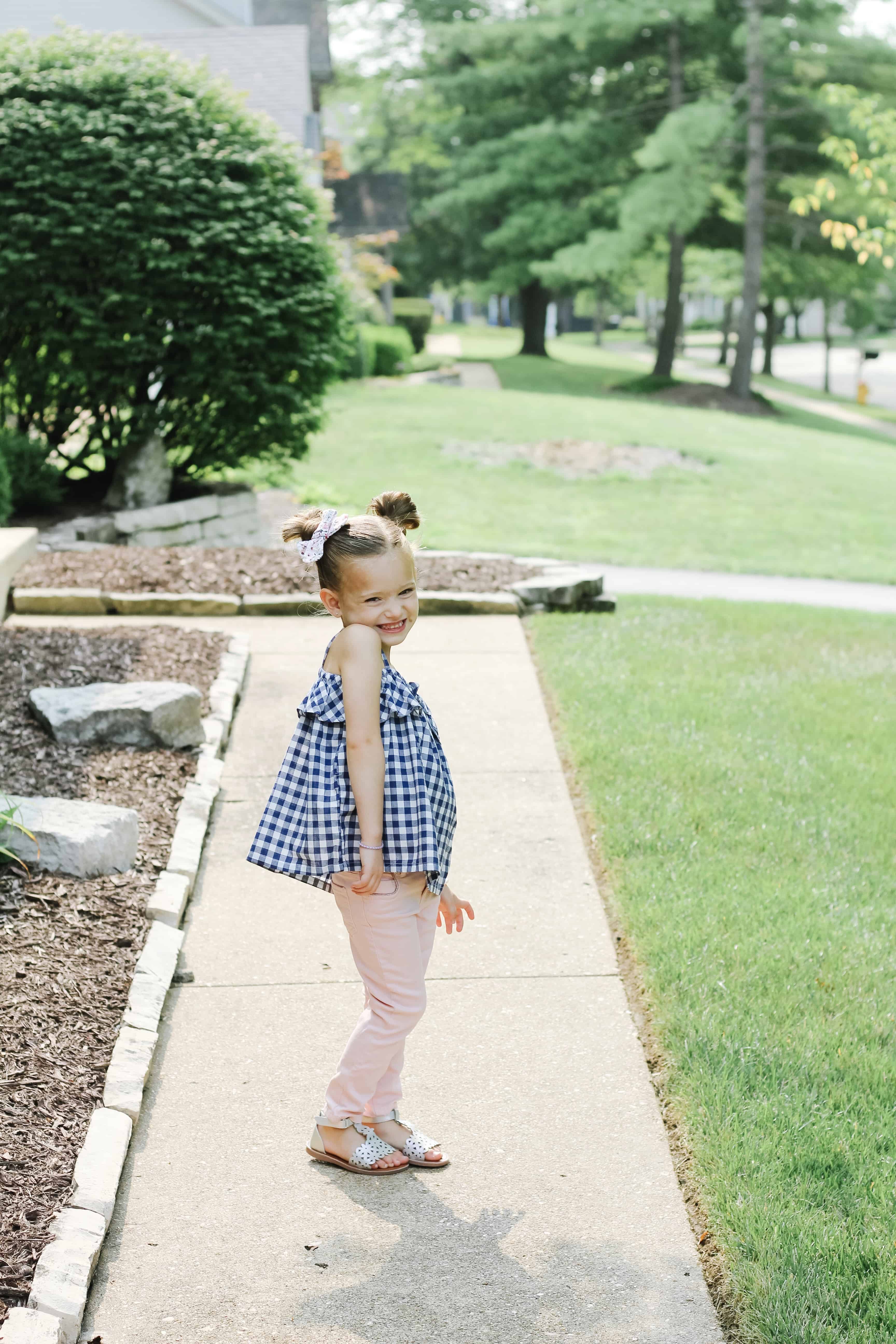 toddler girl in back to school clothes