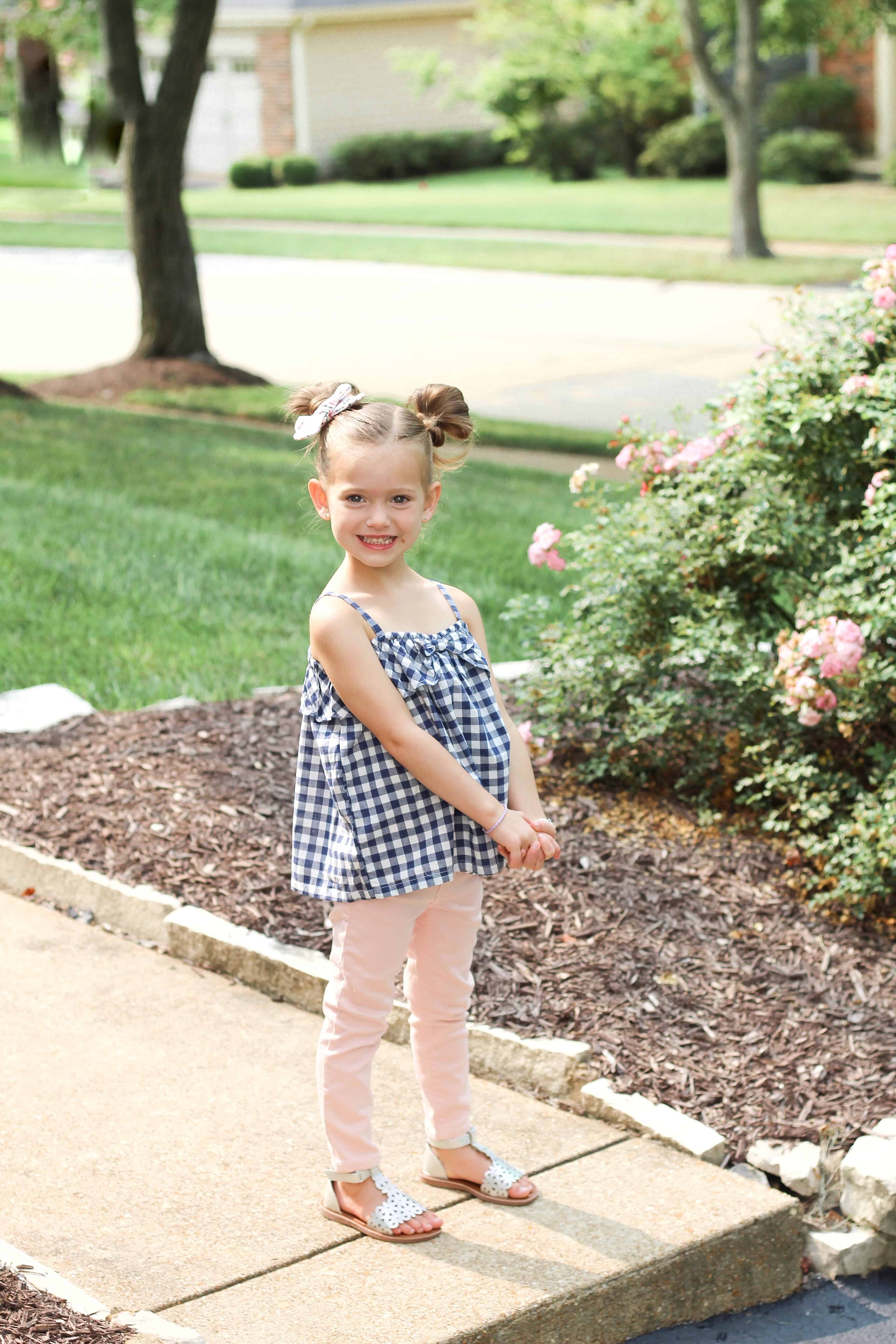 Toddler girl in back to school clothes