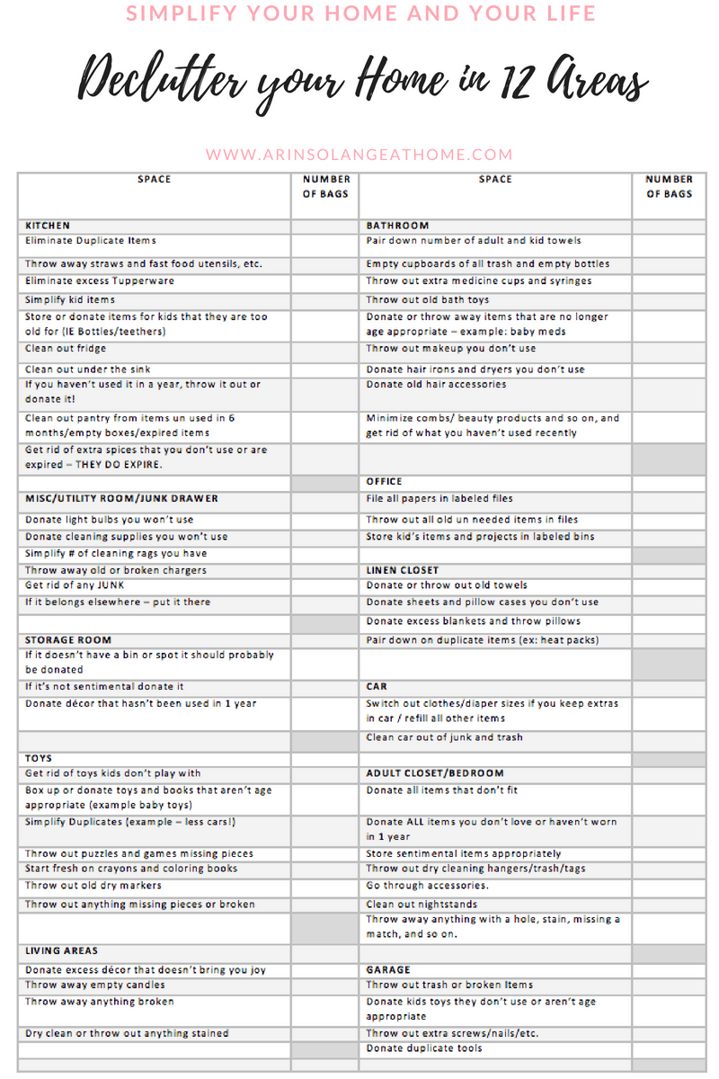 declutter room checklist