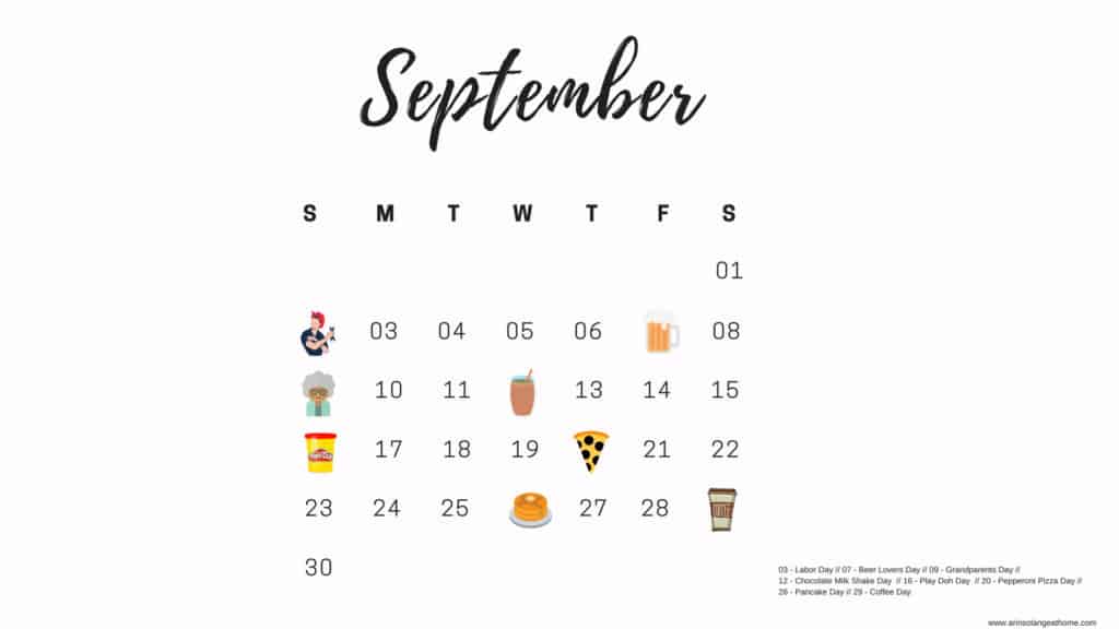 September National Days Calendar arinsolangeathome