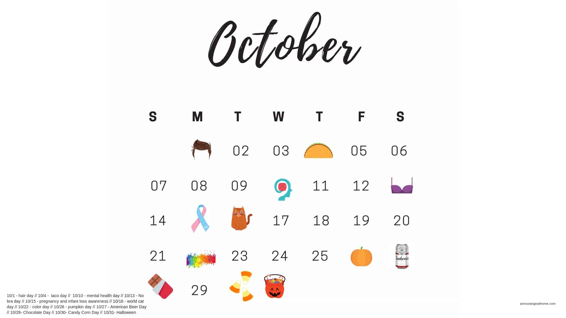 October National Days Calendar 