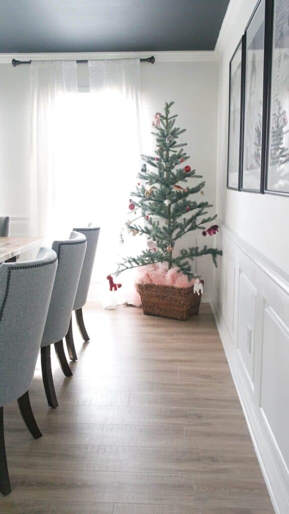 small Christmas tree in basket