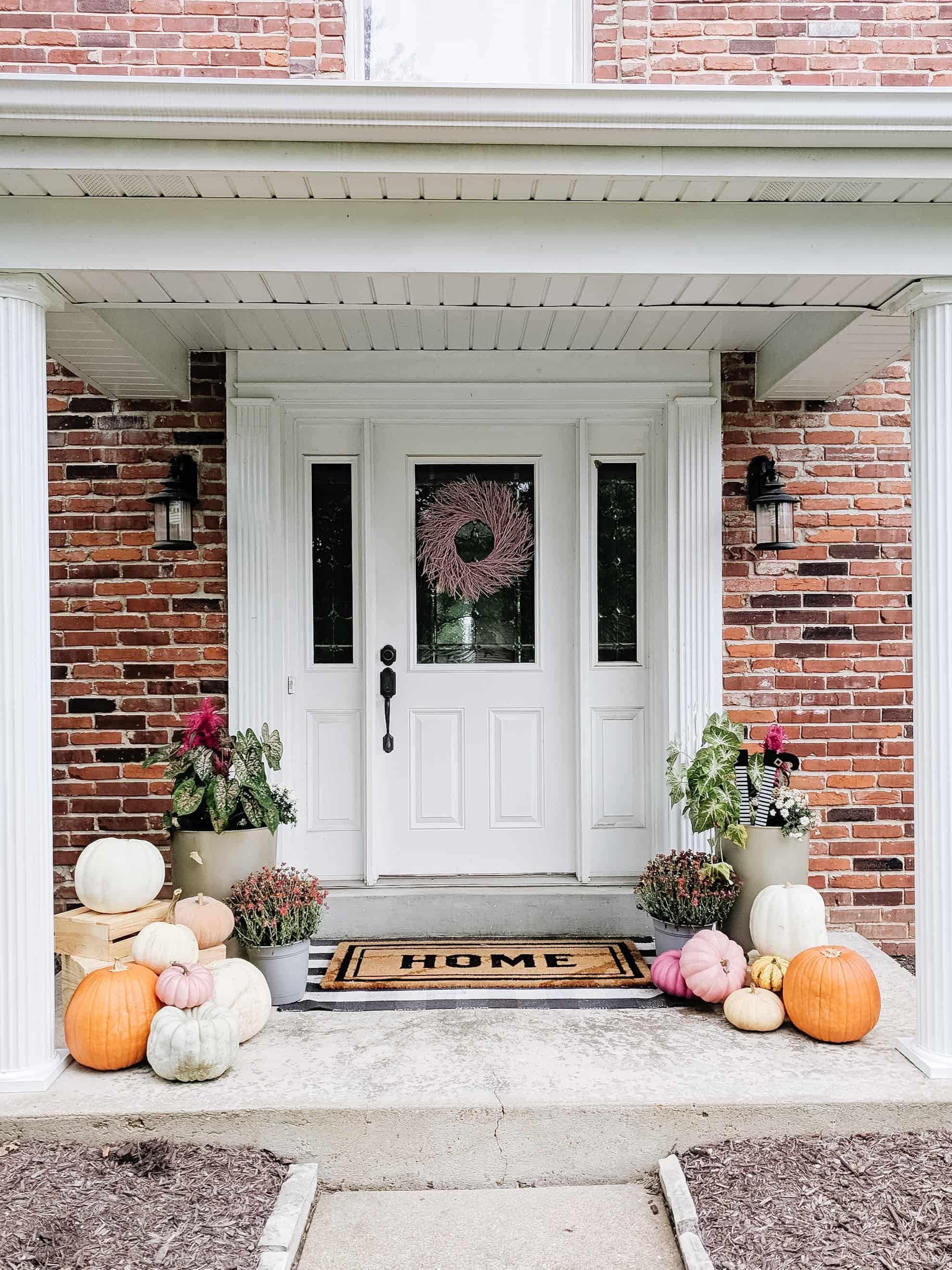 pink fall front porch