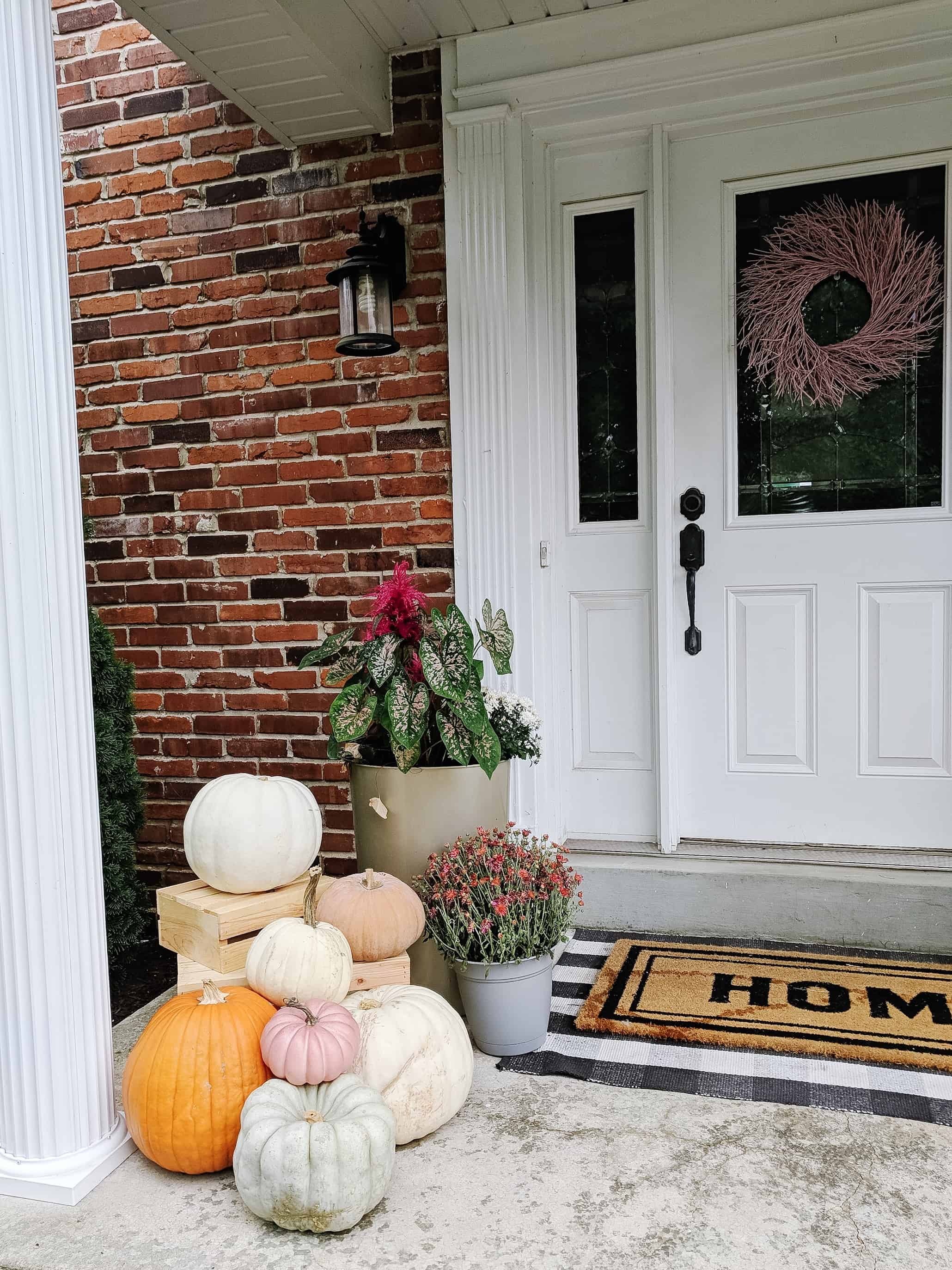 pink fall front porch 