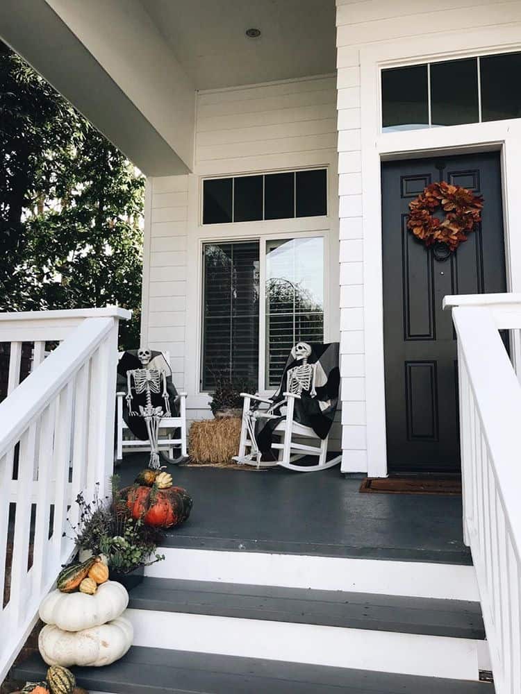 Spooky black fall front porch