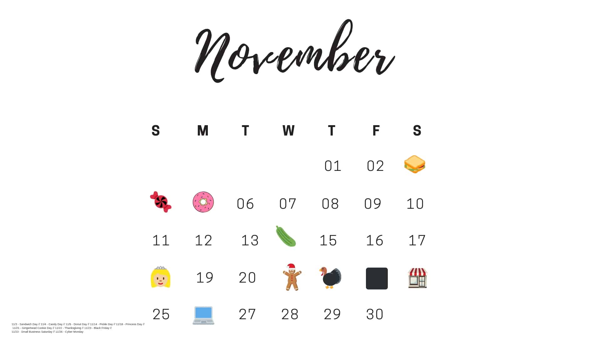 the month of november how many days