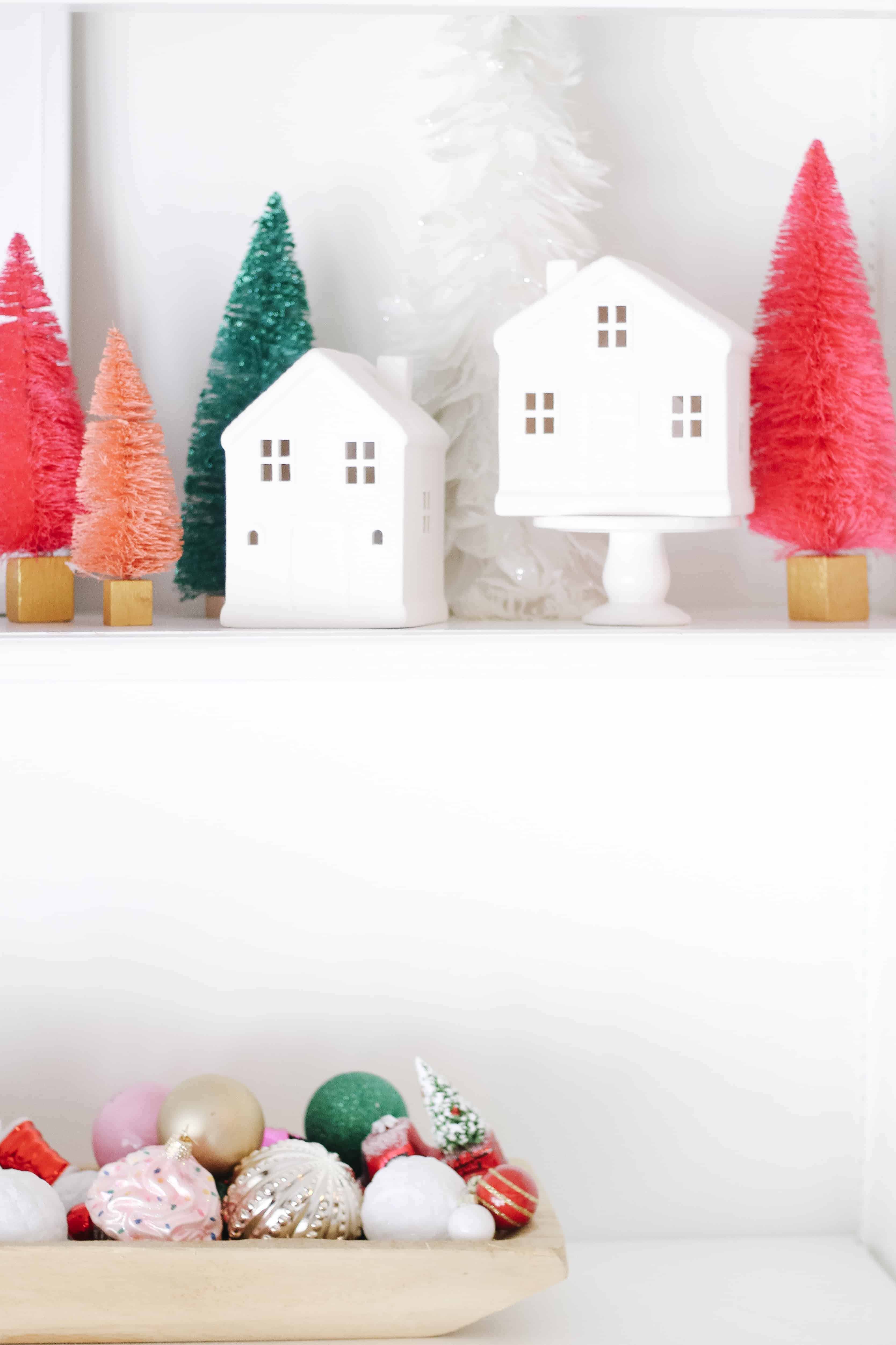 Merry and Bright built in shelving decor