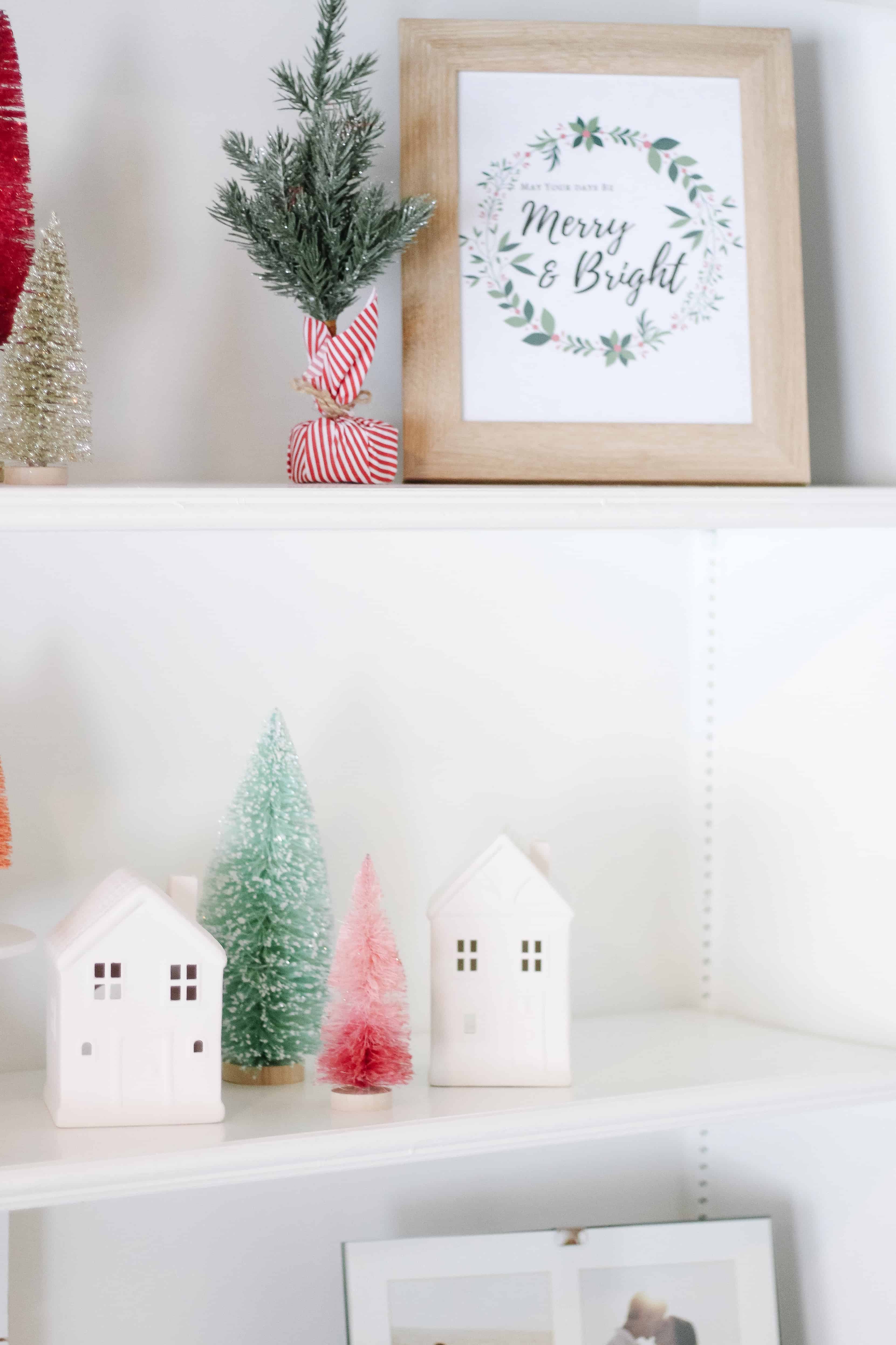 Bright Christmas decor shelves