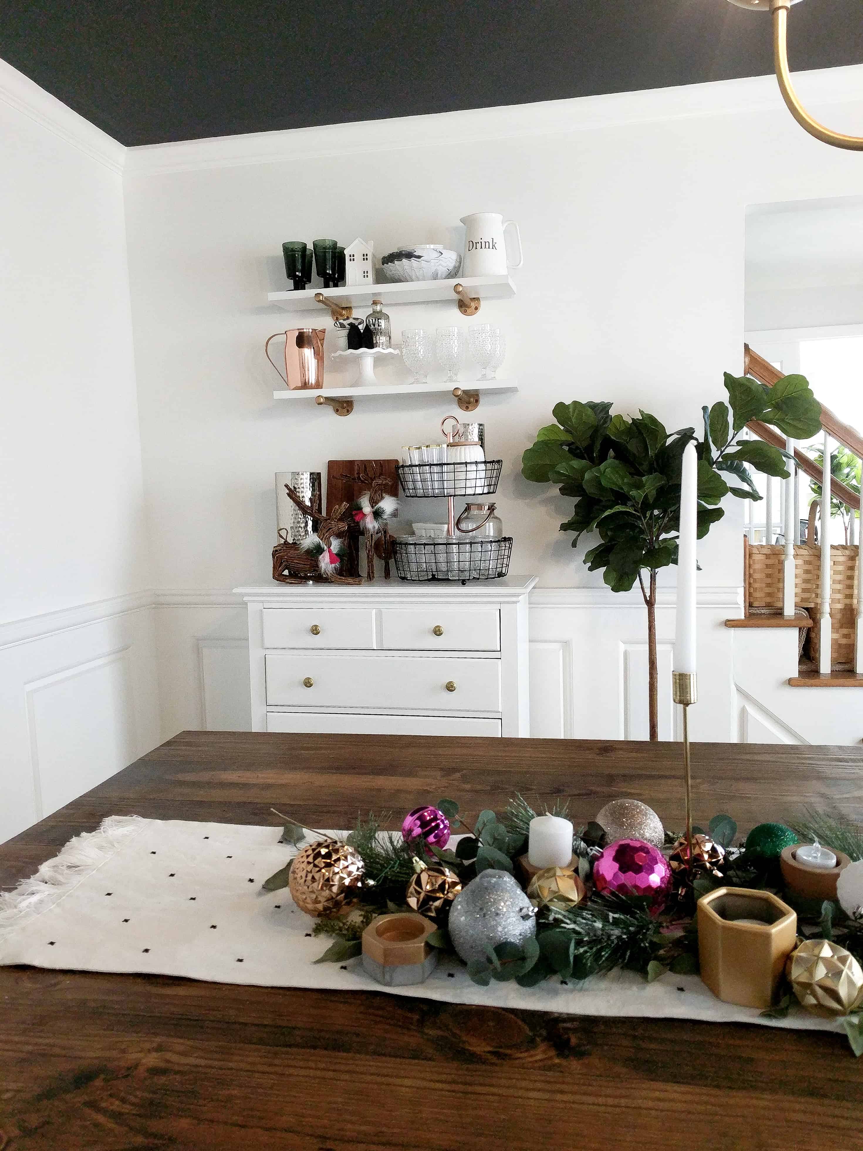 Pink dining room Christmas decor