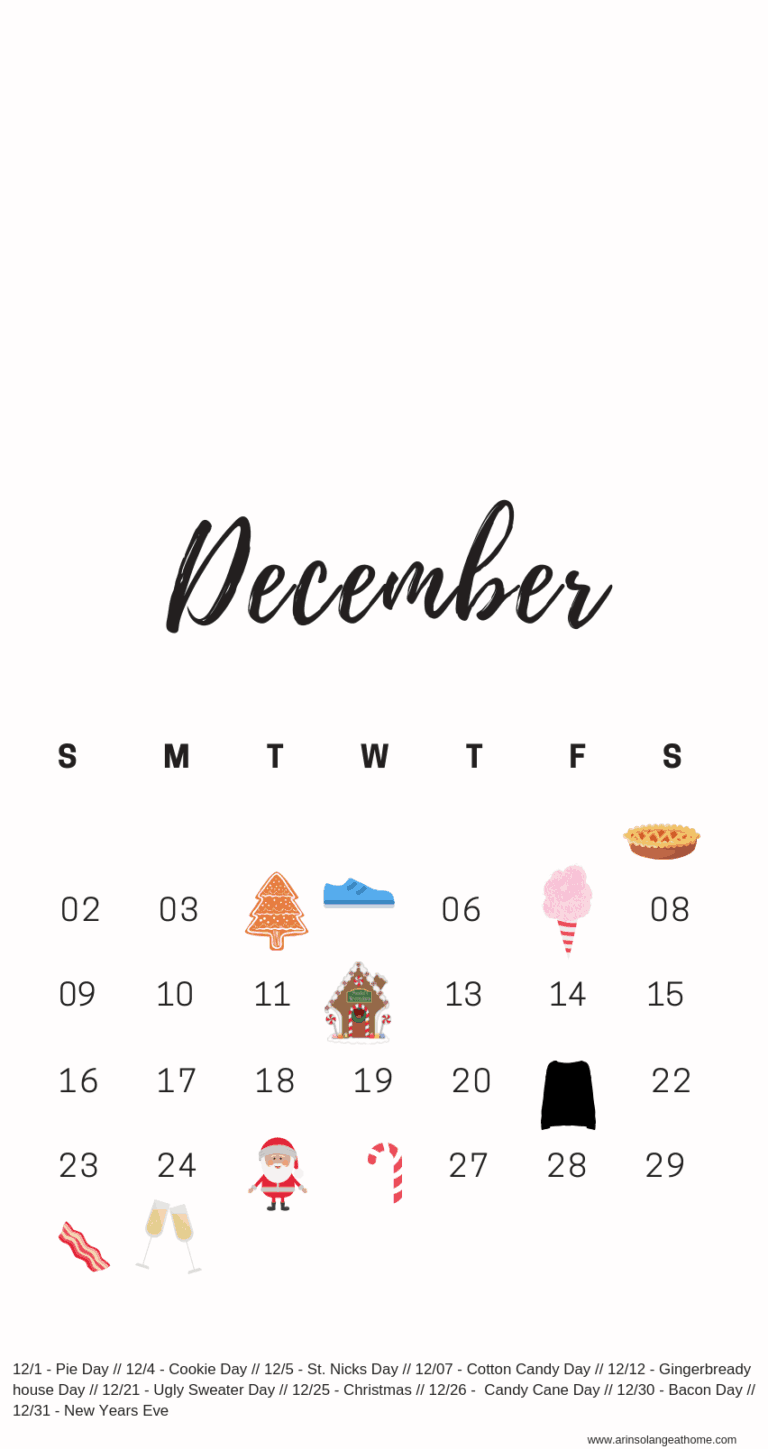 December National Days Calendar - arinsolangeathome