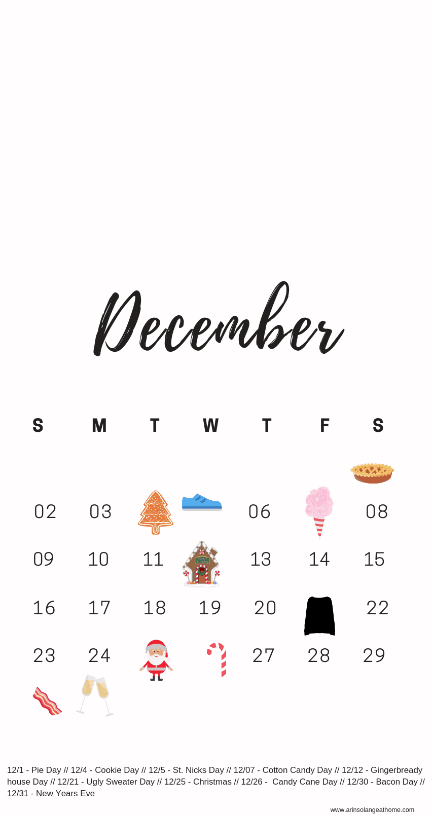 Printable December National Days Calendar