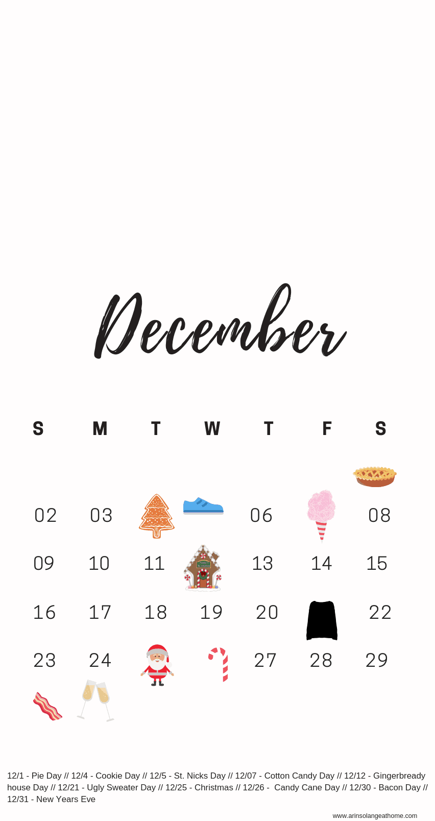 December National Days Calendar arinsolangeathome