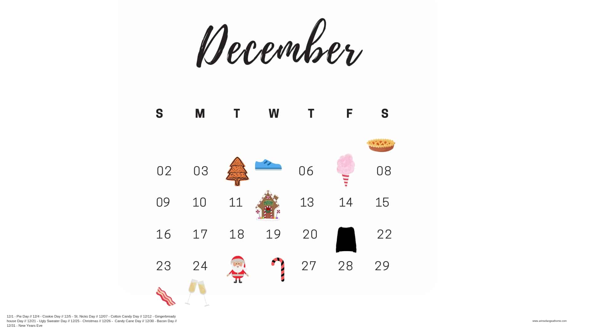 December National Days Calendar arinsolangeathome