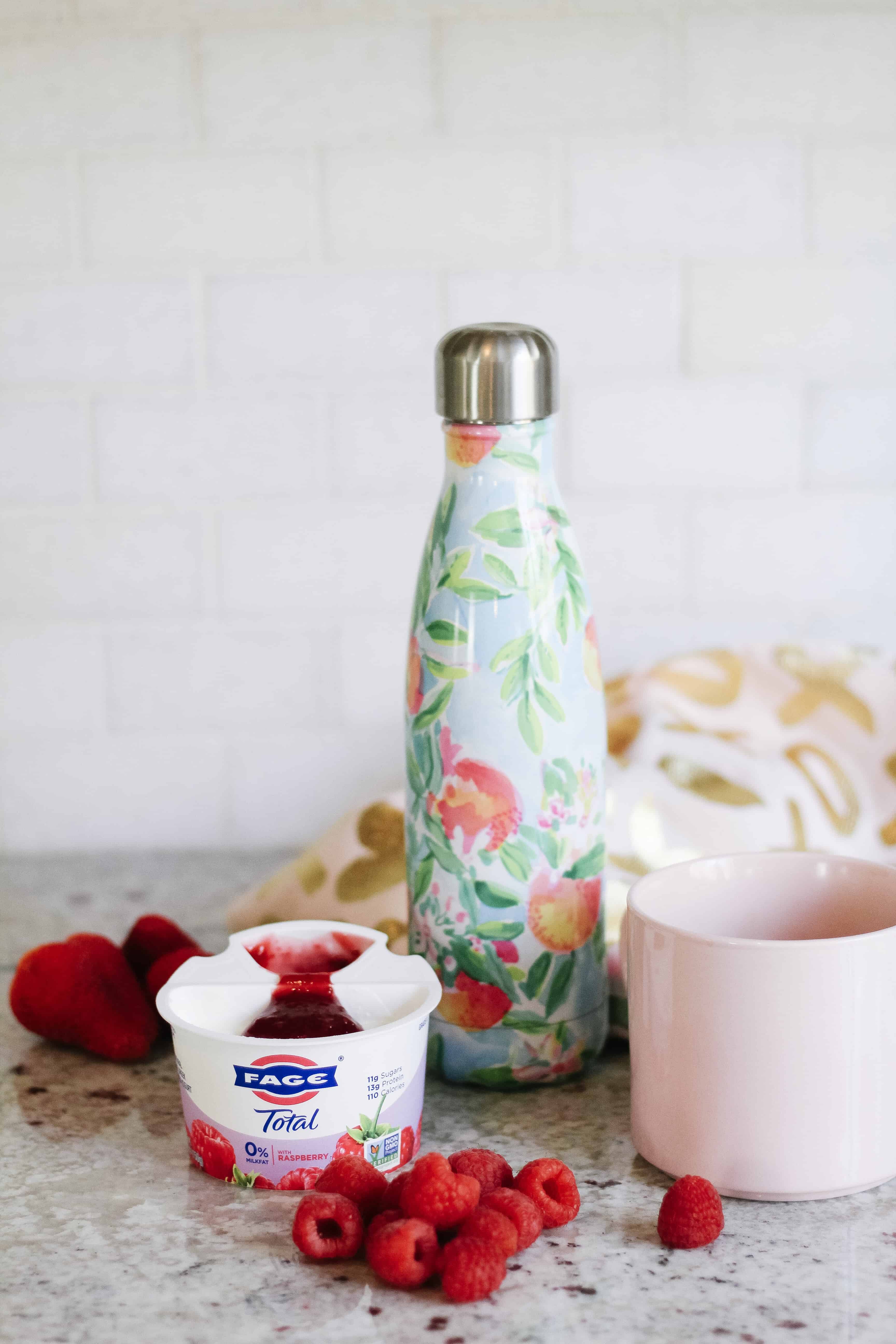 FAGE Total Split Cup with swell bottle and coffee cup