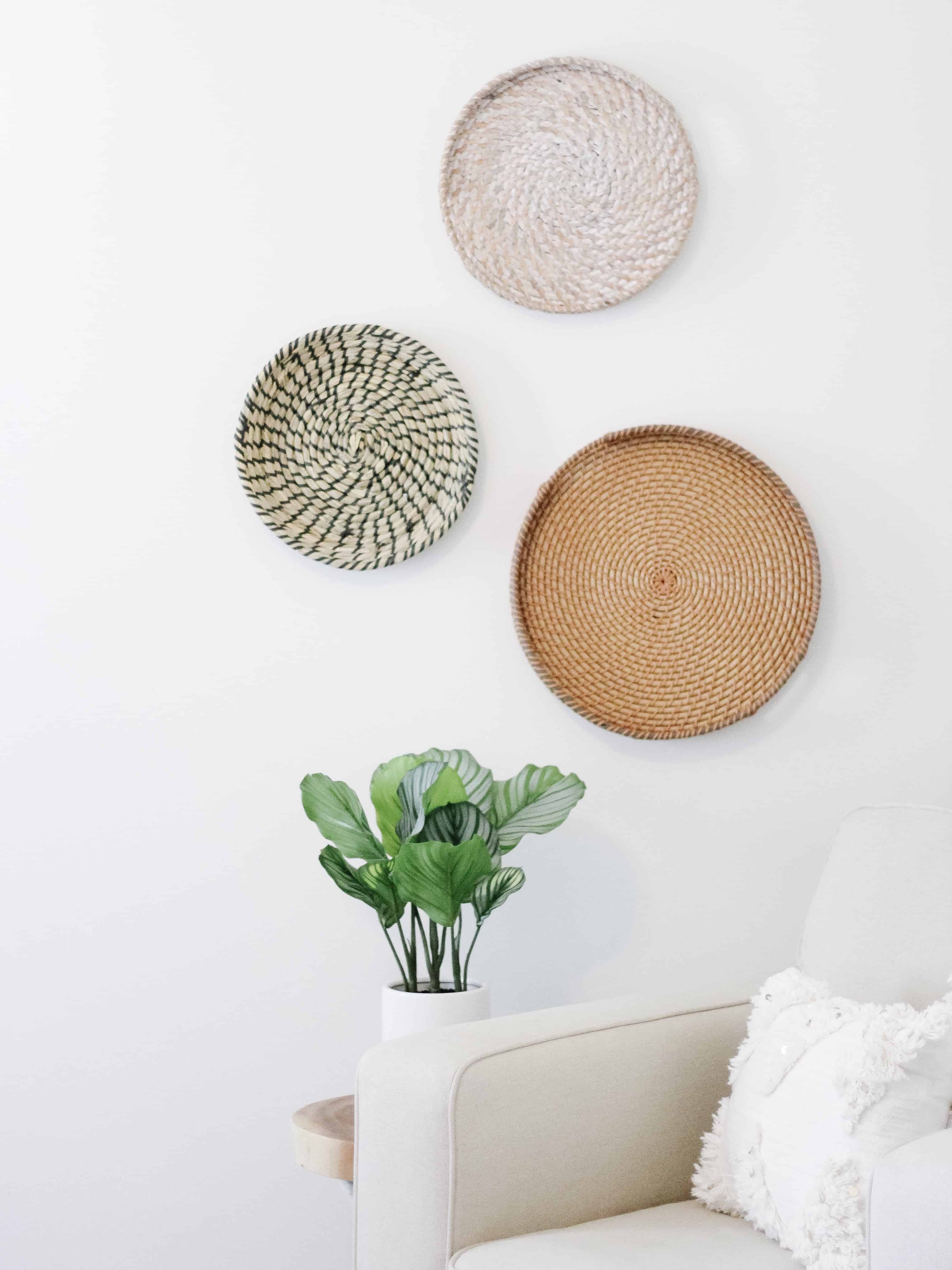 hanging wicker trays over plant