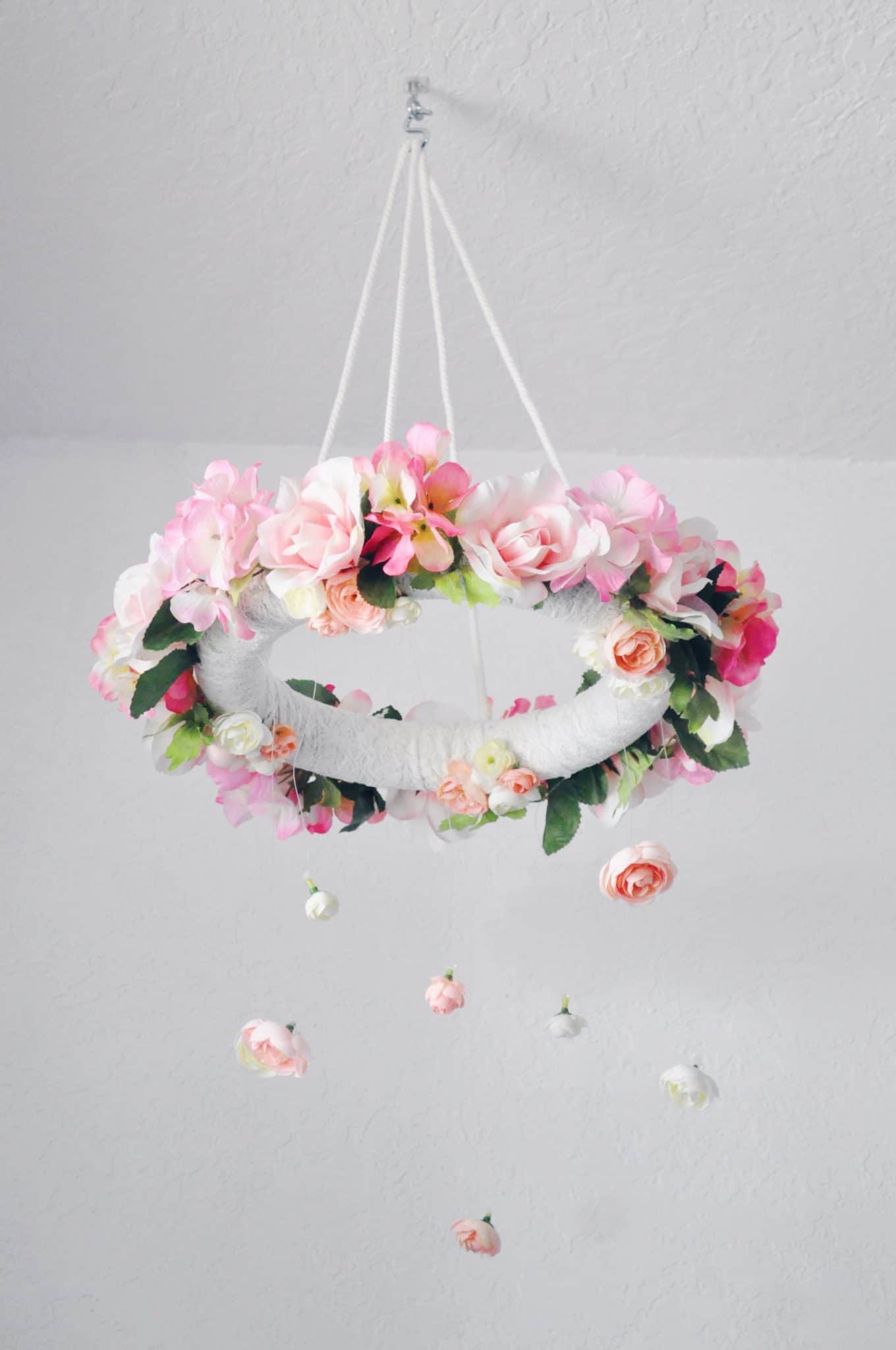 DIY hanging flower mobile in nursery