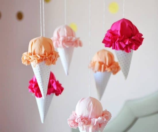 DIY shades of pink ice cream cone nursery mobile
