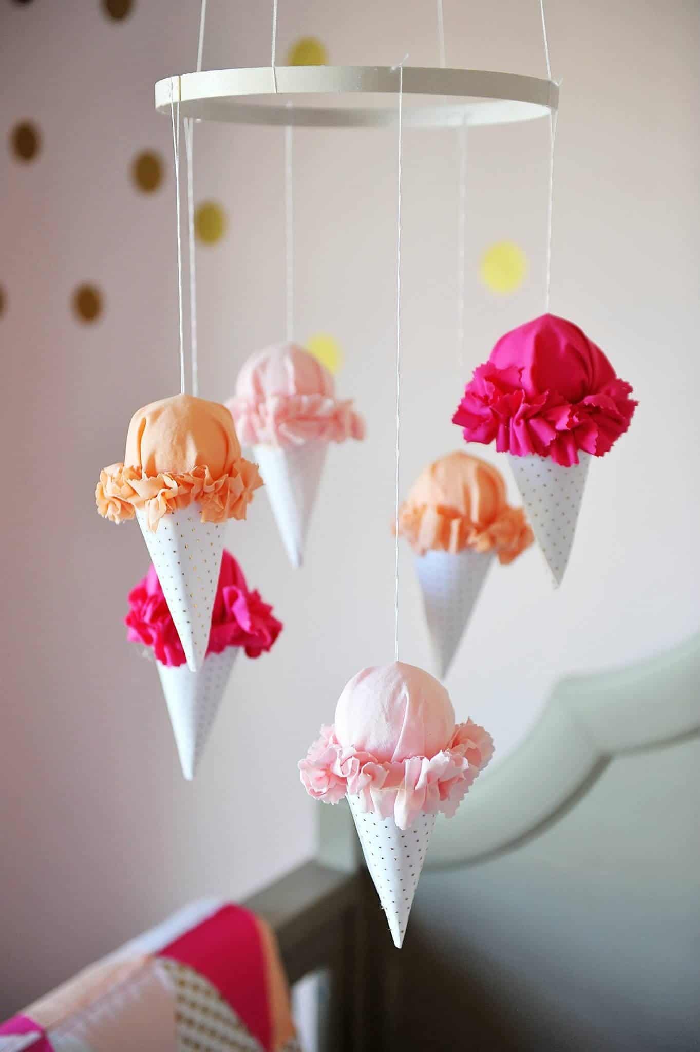 DIY shades of pink ice cream cone nursery mobile 