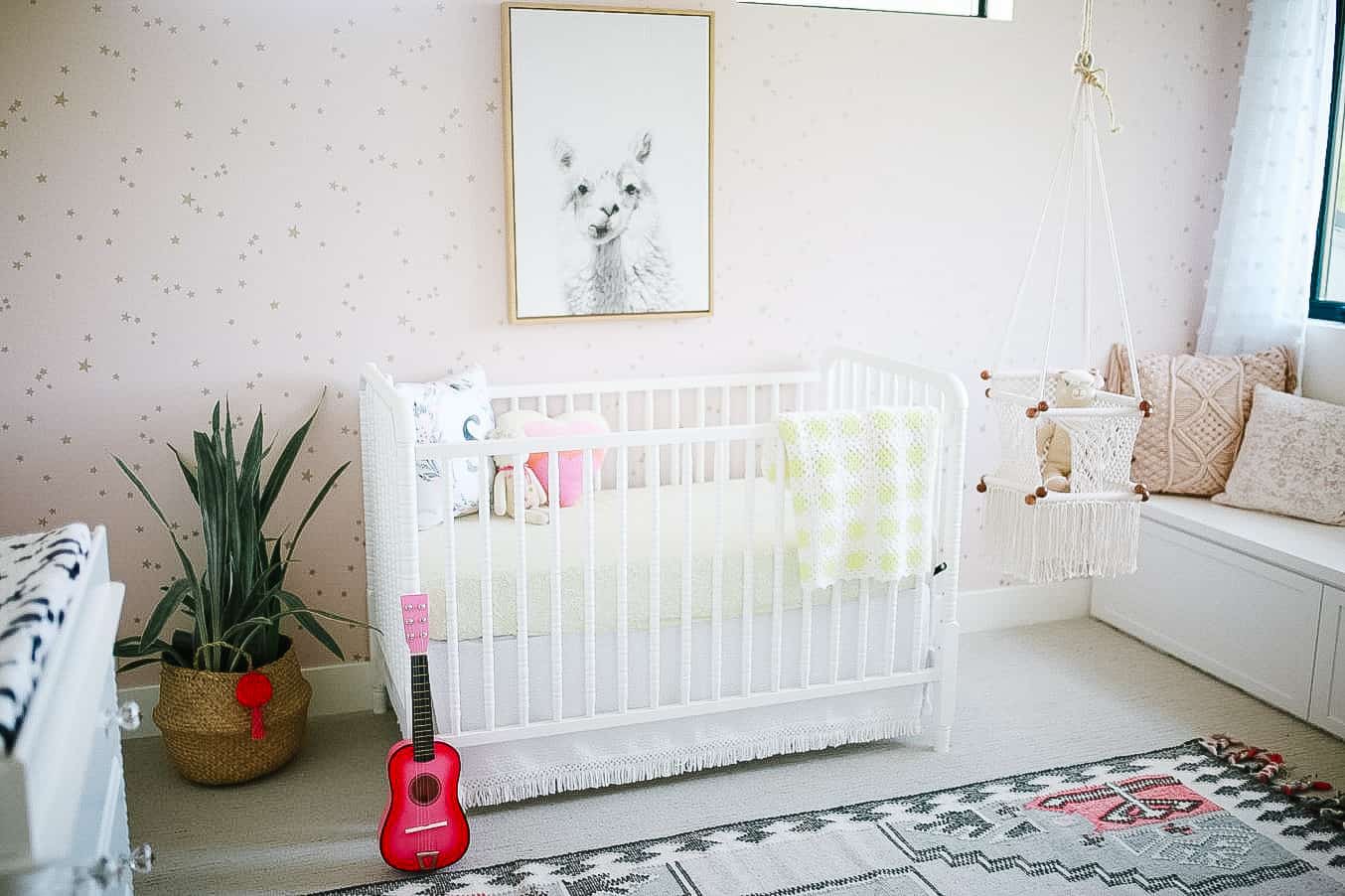 pink and gold boho chic girls nursery