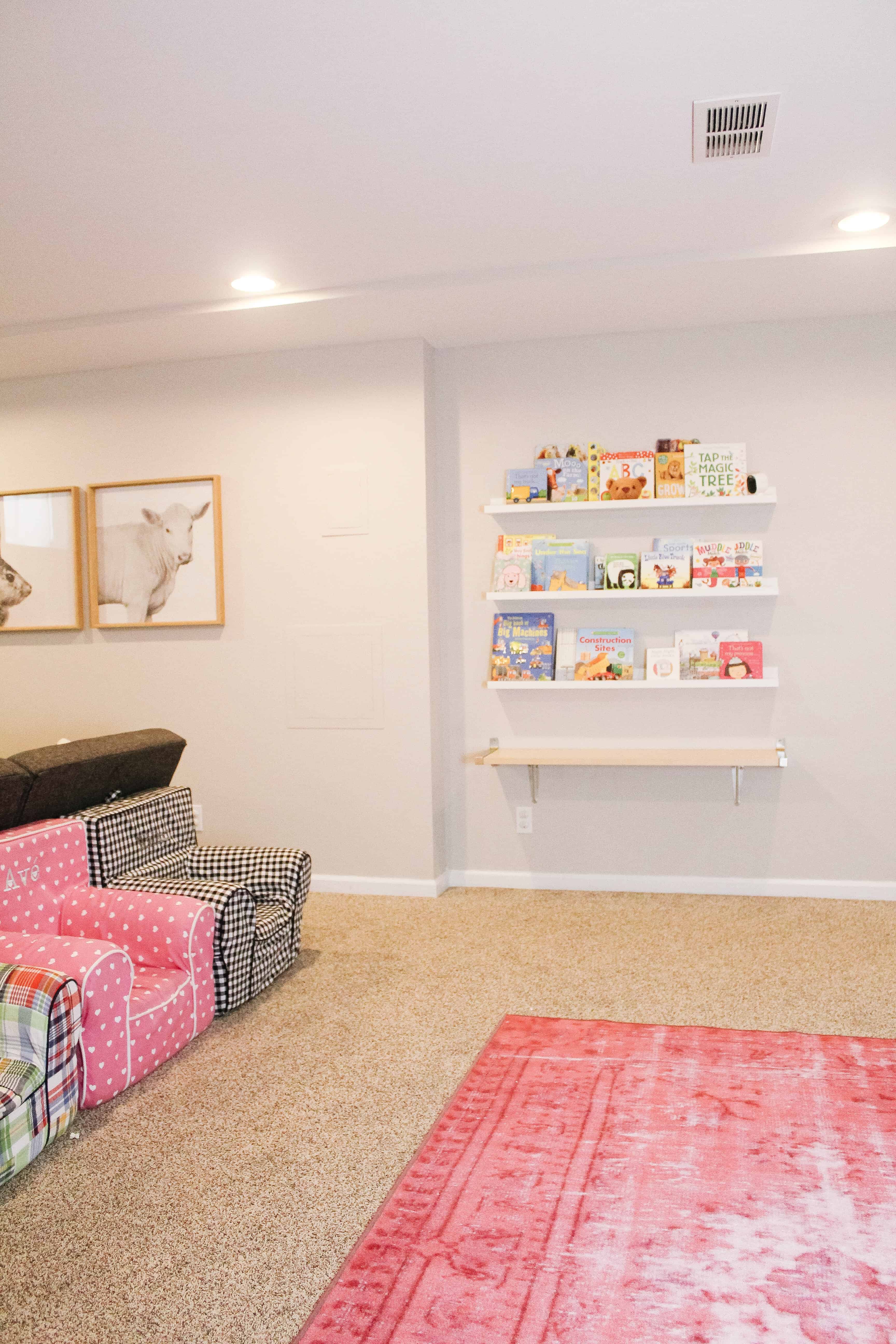 Basement playroom with Ikea bookshelves