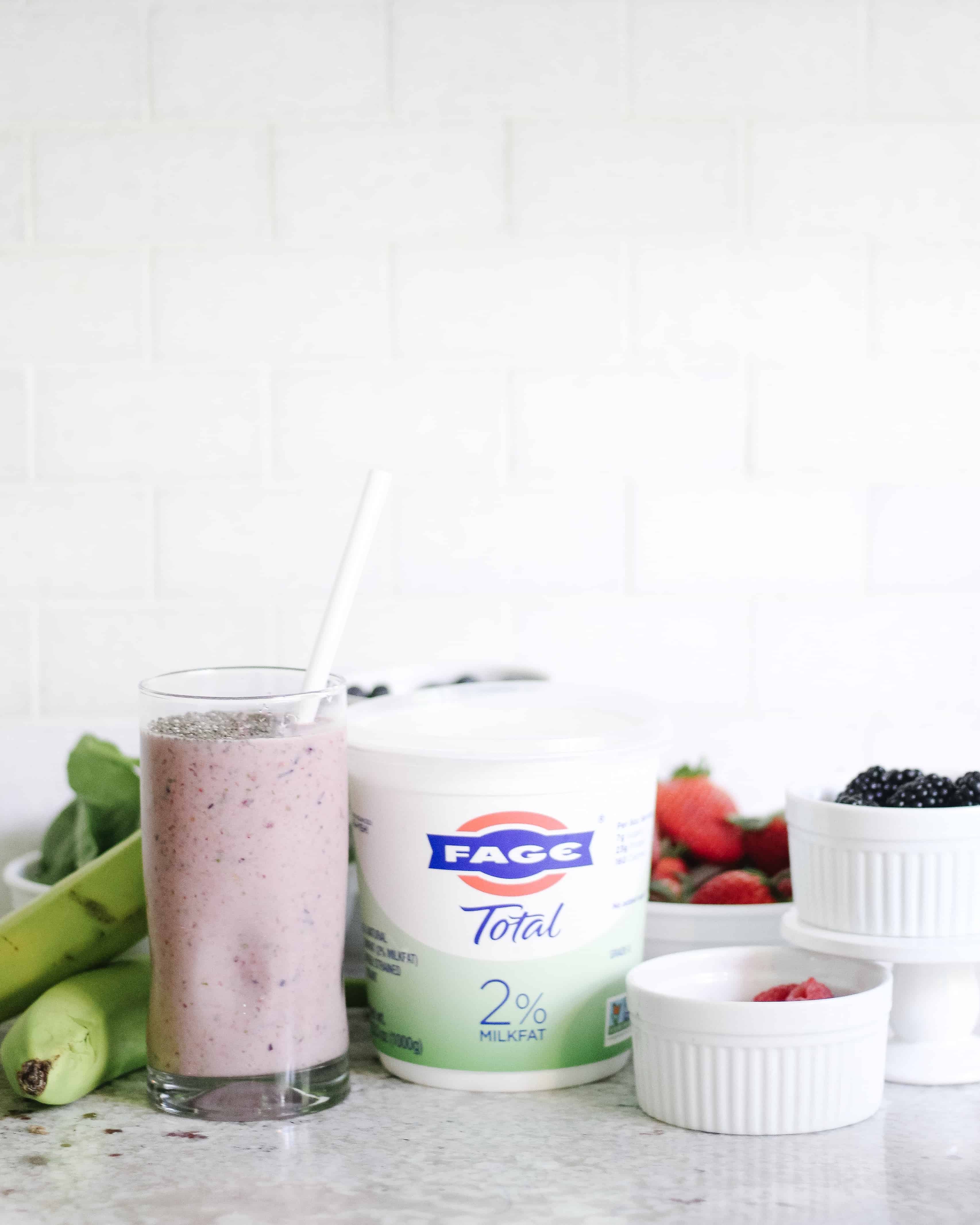 FAGE yogurt with smoothie and all the other ingredients