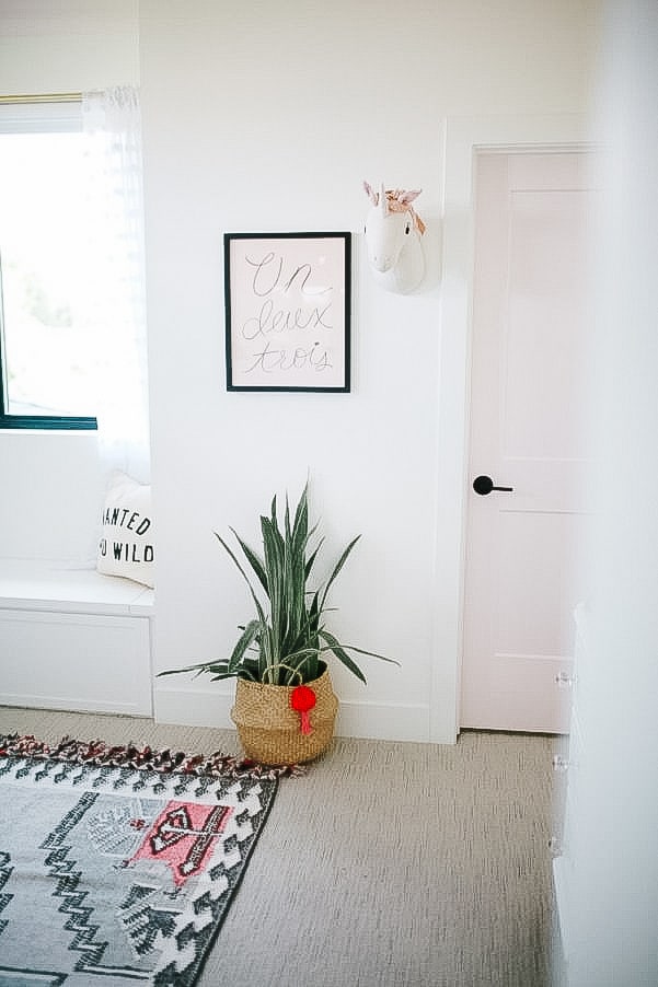 Modern little girls room with pink door