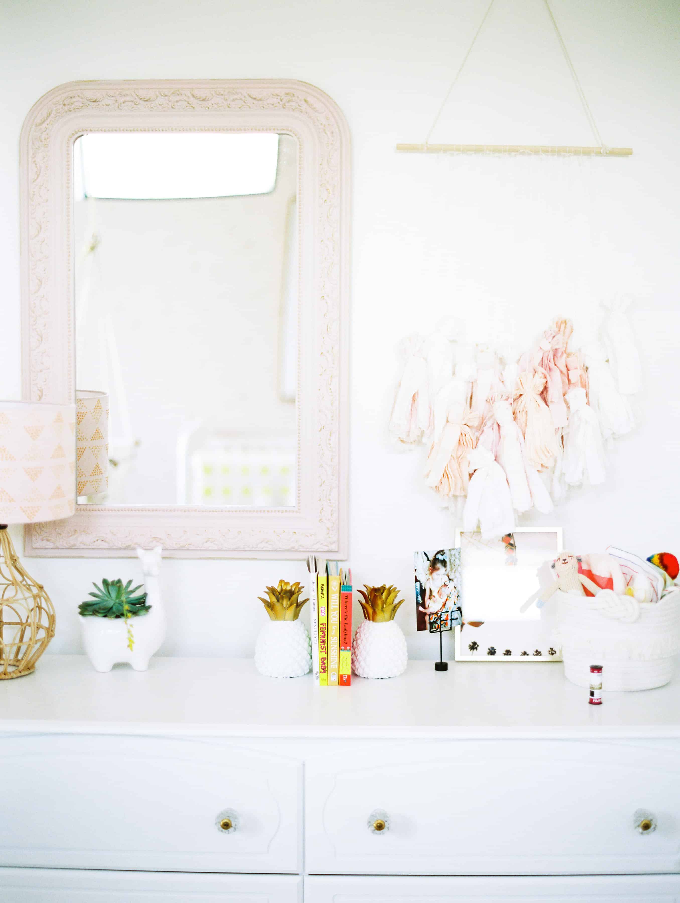 Boho Chic dresser decor in little girls nursery