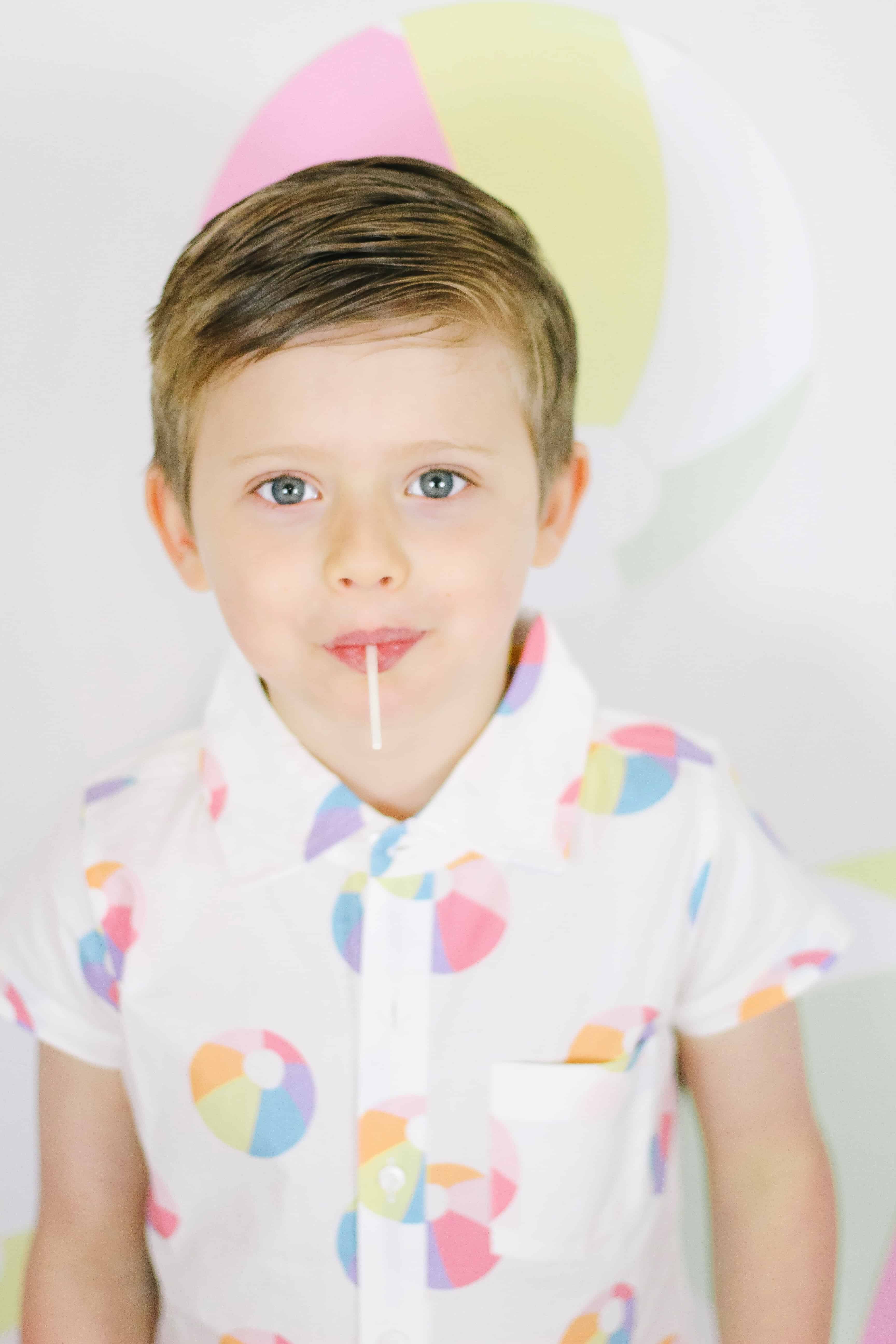 Toddler Boy in Monica and Andy Beach Ball outfit